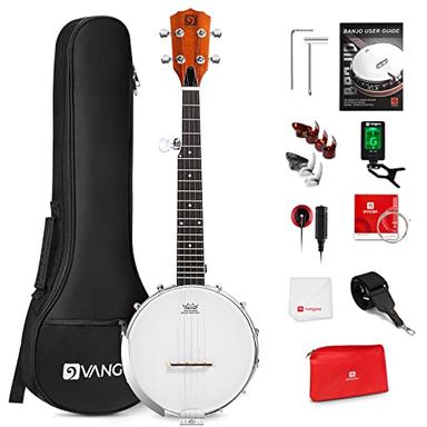 Vangoa 5 String Banjo 26 Inch, MINI Travel Banjo Beginner Kit with Remo Head, Open Back & Closed Solid Back