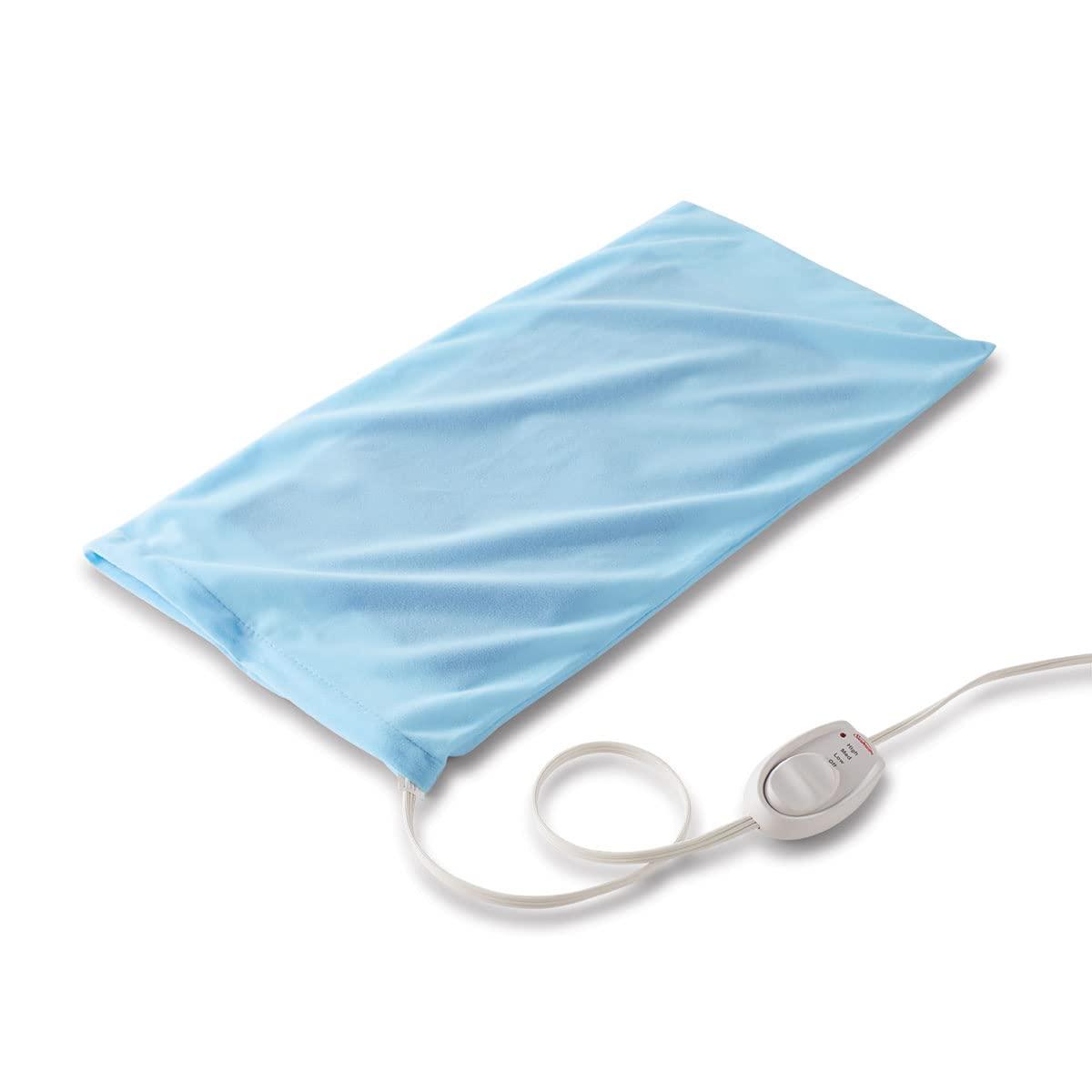 Sunbeam XL Heating Pad in blue folded on a white background