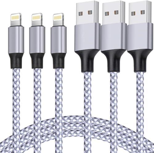 TAKAGI iPhone Charger 3-Pack 6ft nylon braided cables in white and grey
