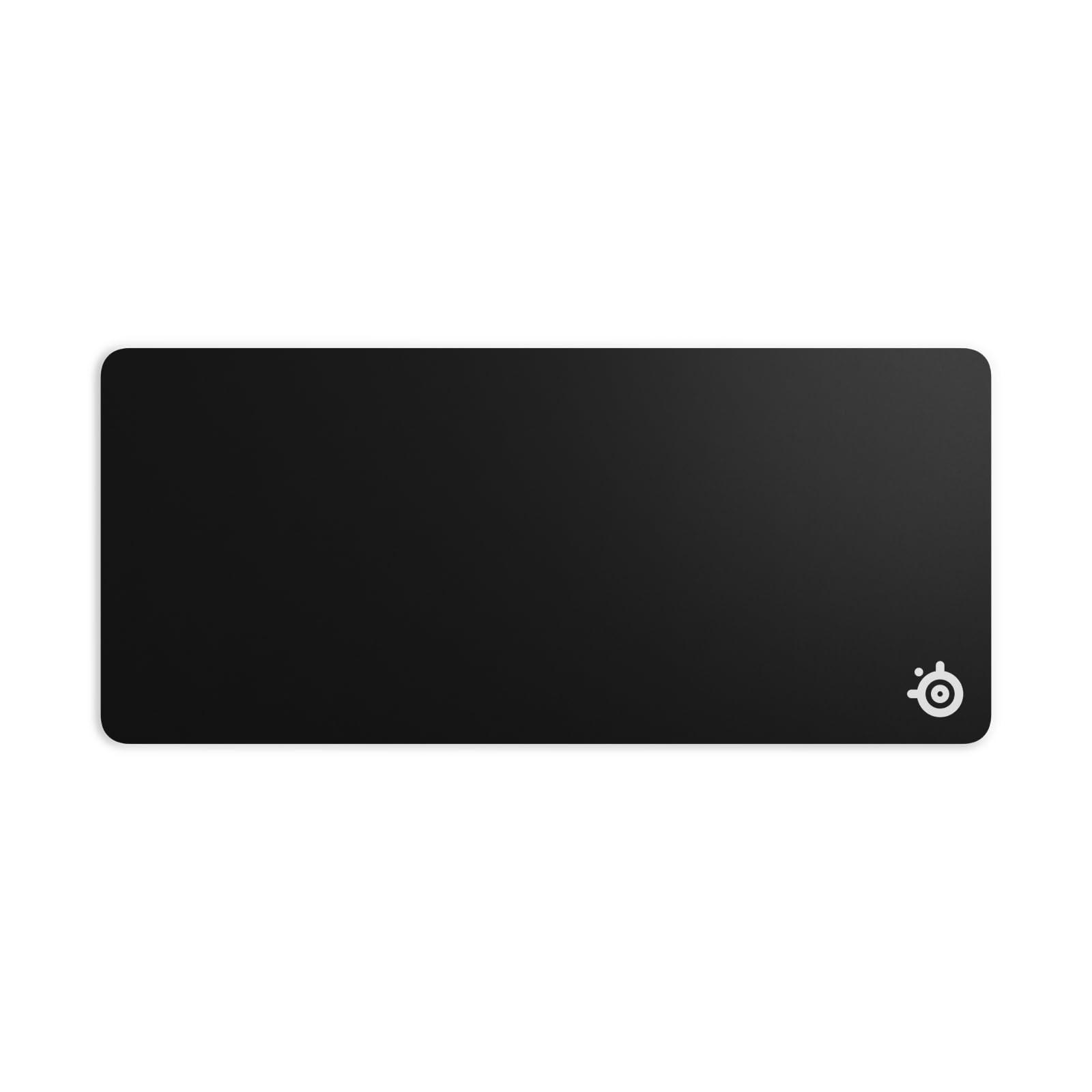 SteelSeries QcK XXL Gaming Mouse Pad covering a full desk with keyboard and mouse