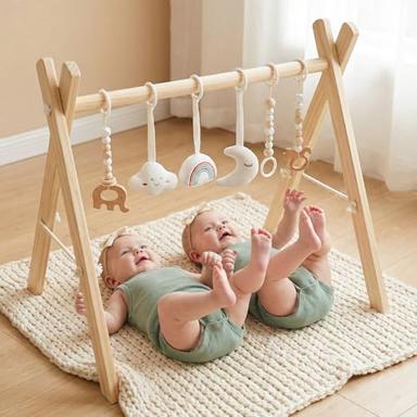Mallify Wooden Baby Gym with 6 Gym Toys | Mubboo