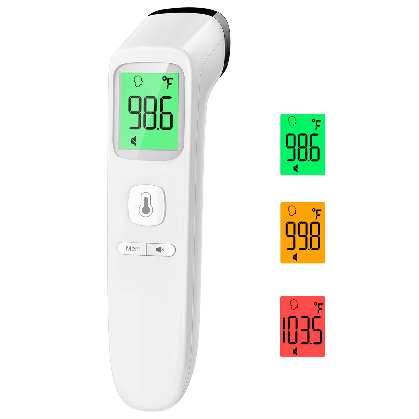 GoodBaby No-Touch Forehead Thermometer on a white background, showing the large LED display and single button