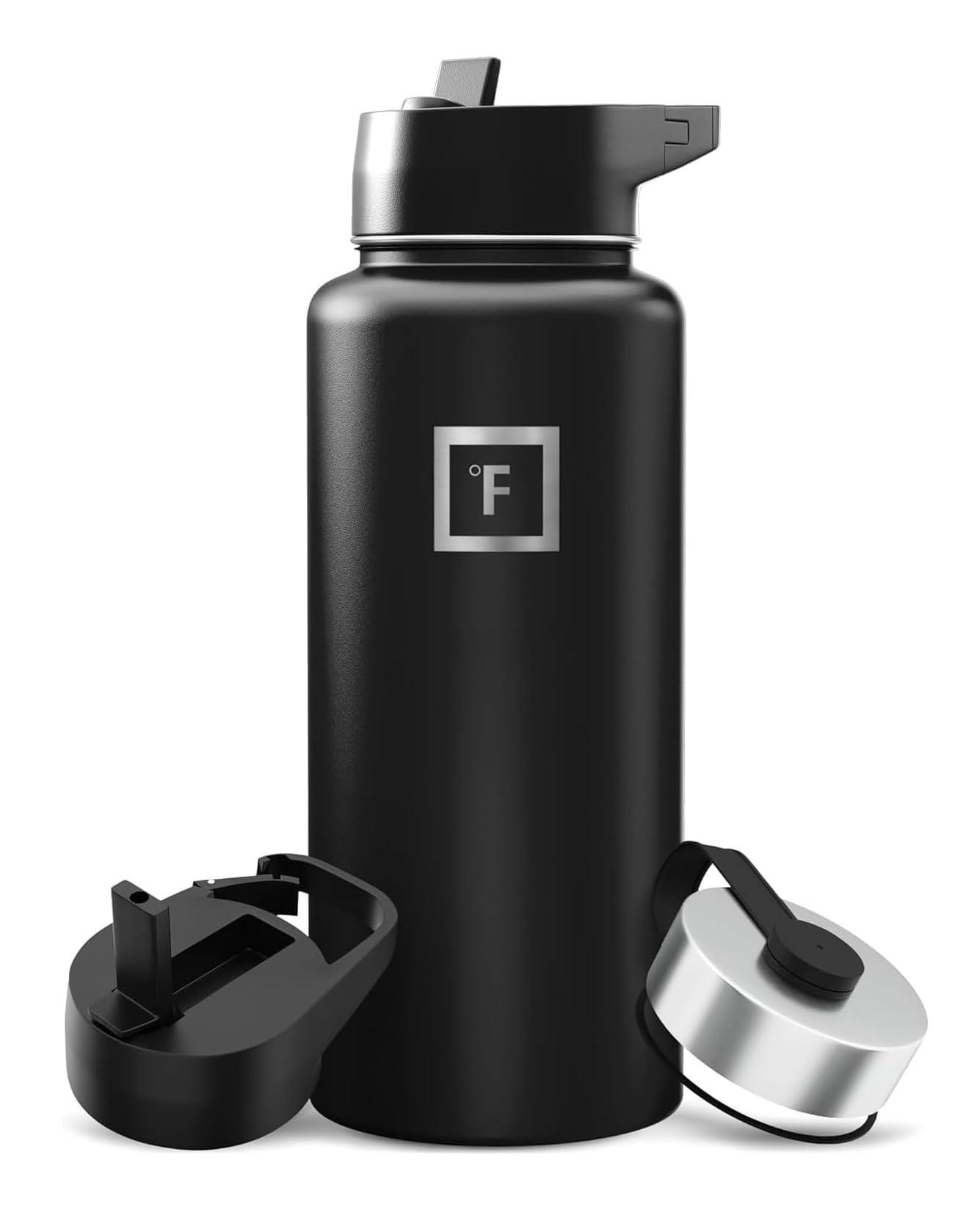 Iron Flask 32 oz insulated water bottle in Midnight Black with straw lid