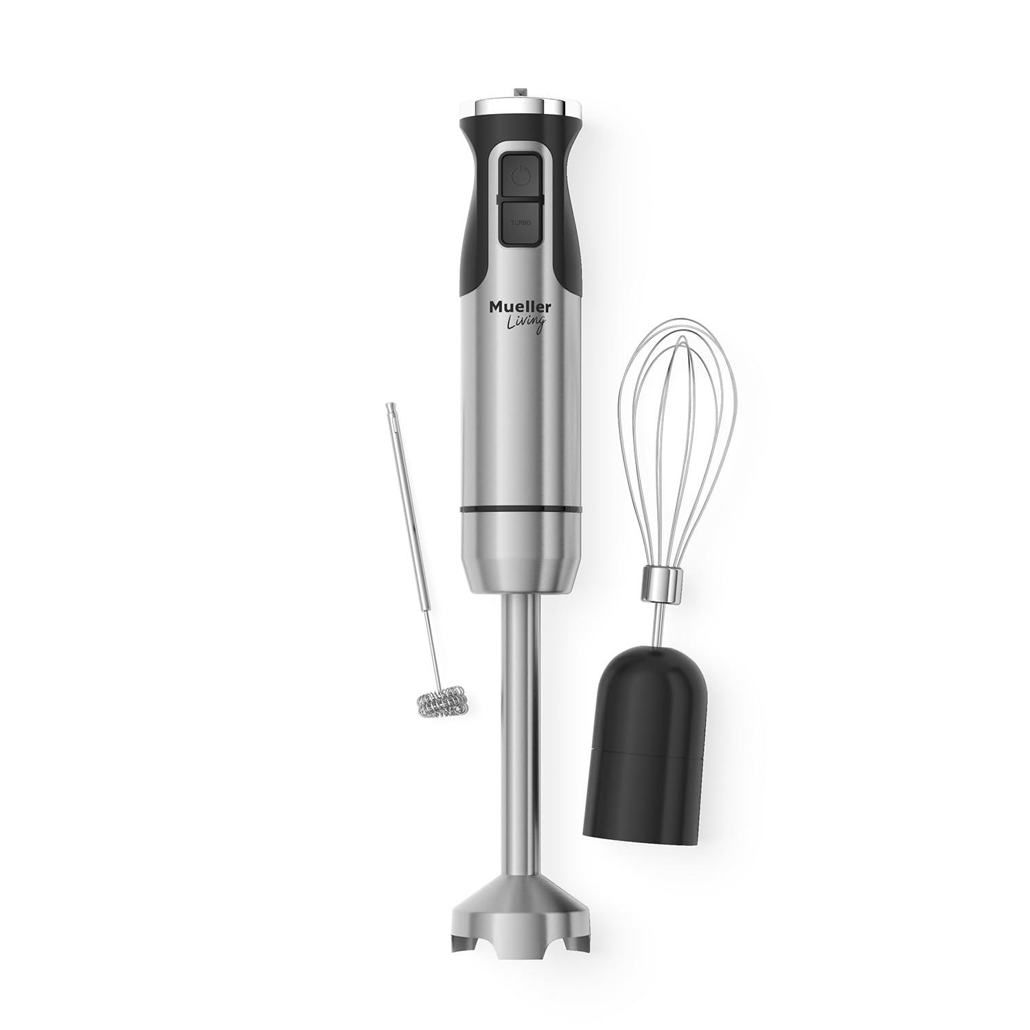Mueller Ultra-Stick Immersion Hand Blender with attachments on white background