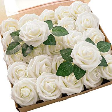 Floroom Artificial Flowers 25pcs Real Looking Ivory Foam Fake Roses | Mubboo