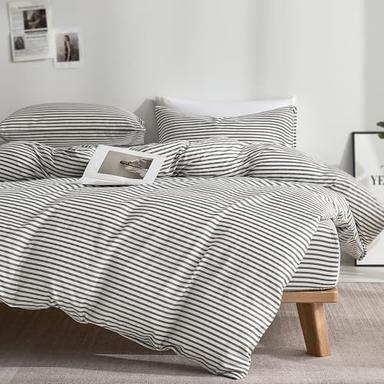 JELLYMONI 100% Natural Cotton 3pcs Striped Duvet Cover Set | Mubboo