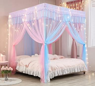 Mengersi Rainbow Canopy Bed Curtains with Lights