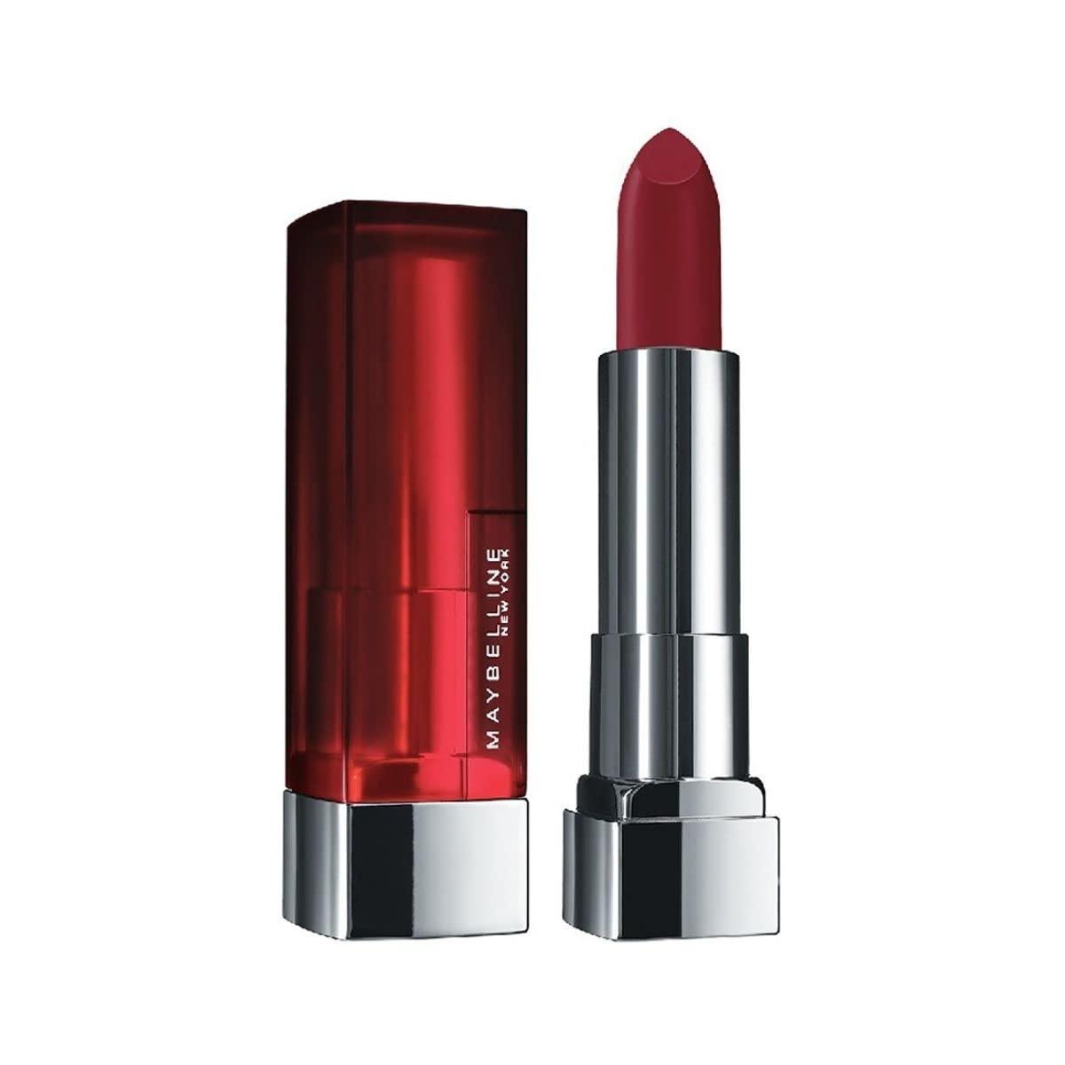 Maybelline Color Sensational Matte Lipstick in Divine Wine shade, bullet open showing deep berry color