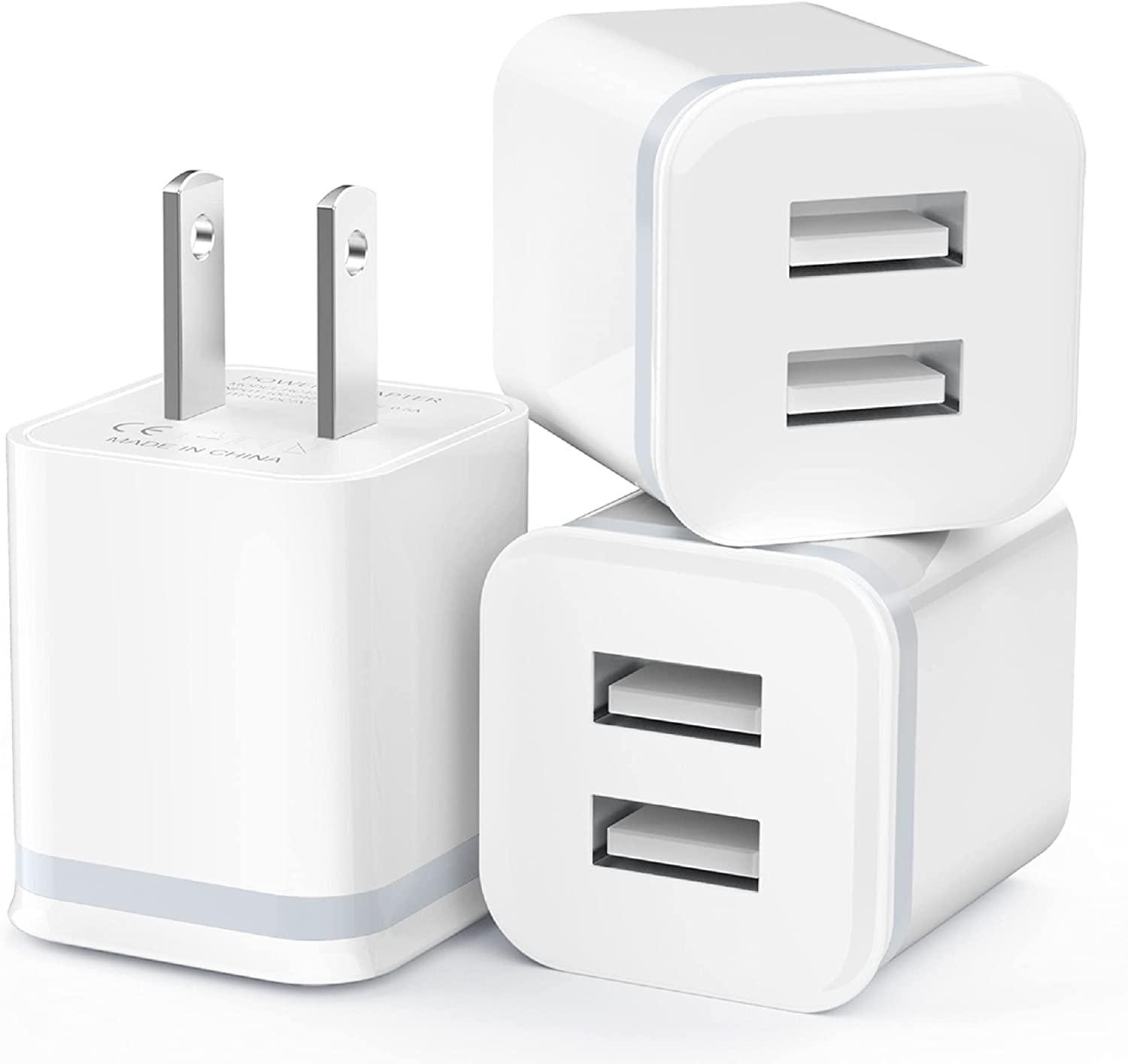 LUOATIP 3-Pack Dual Port Cube Wall Charger