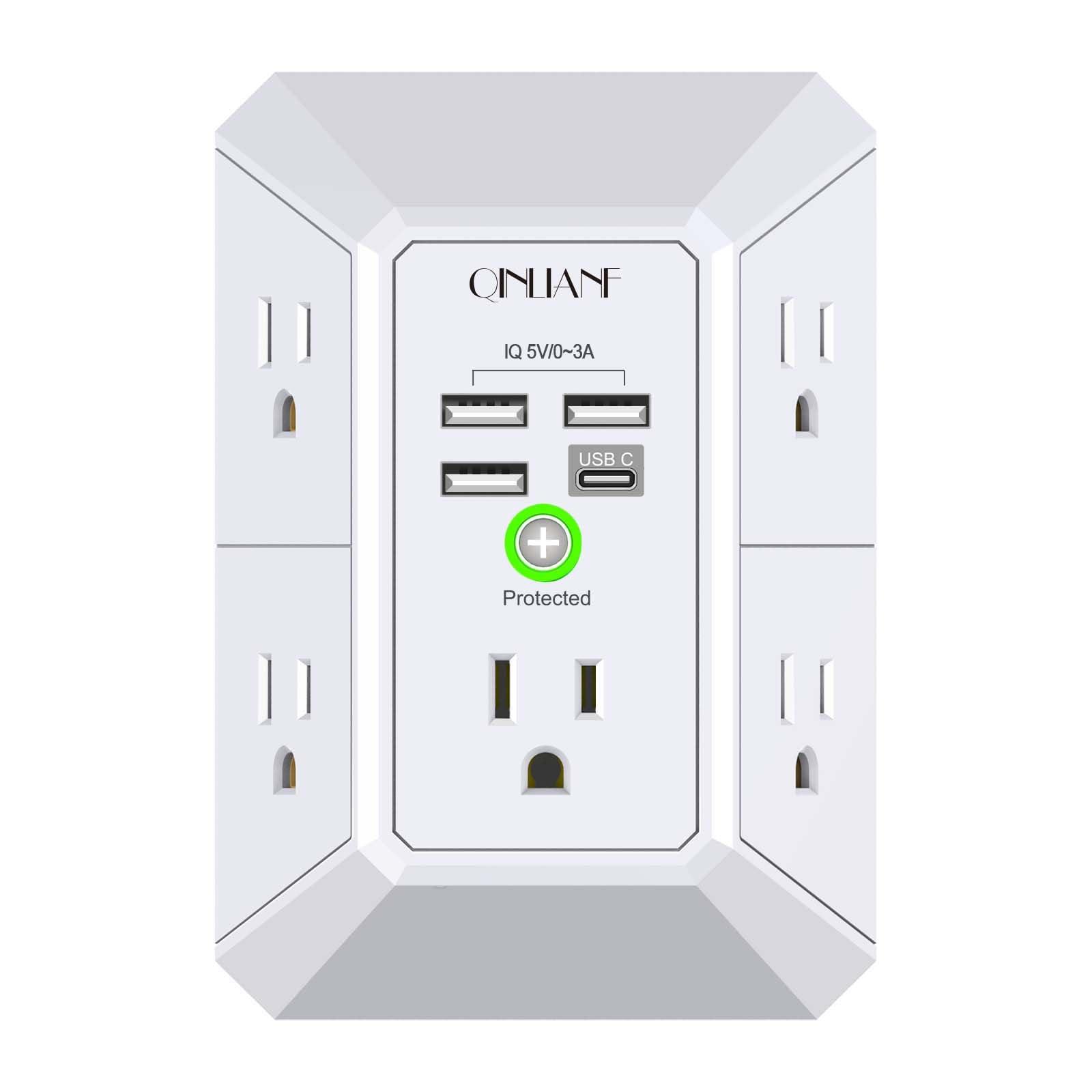 QINLIANF 5 Outlet Extender with 4 USB Charging Ports
