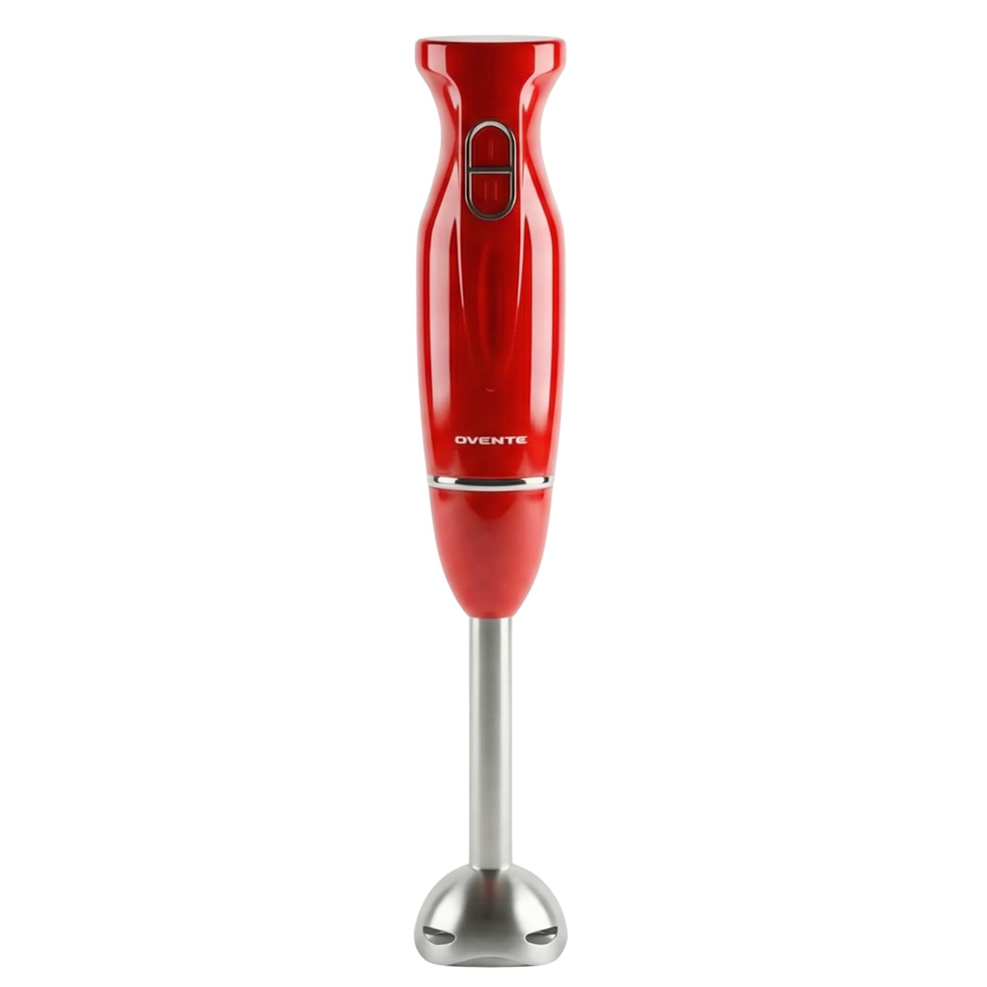 OVENTE immersion hand blender in red with stainless steel shaft