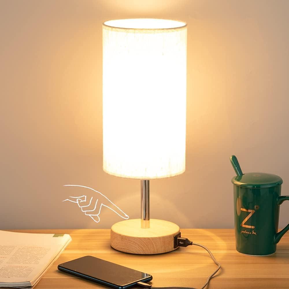 Yarra-Decor bedside table lamp with fabric shade and USB ports