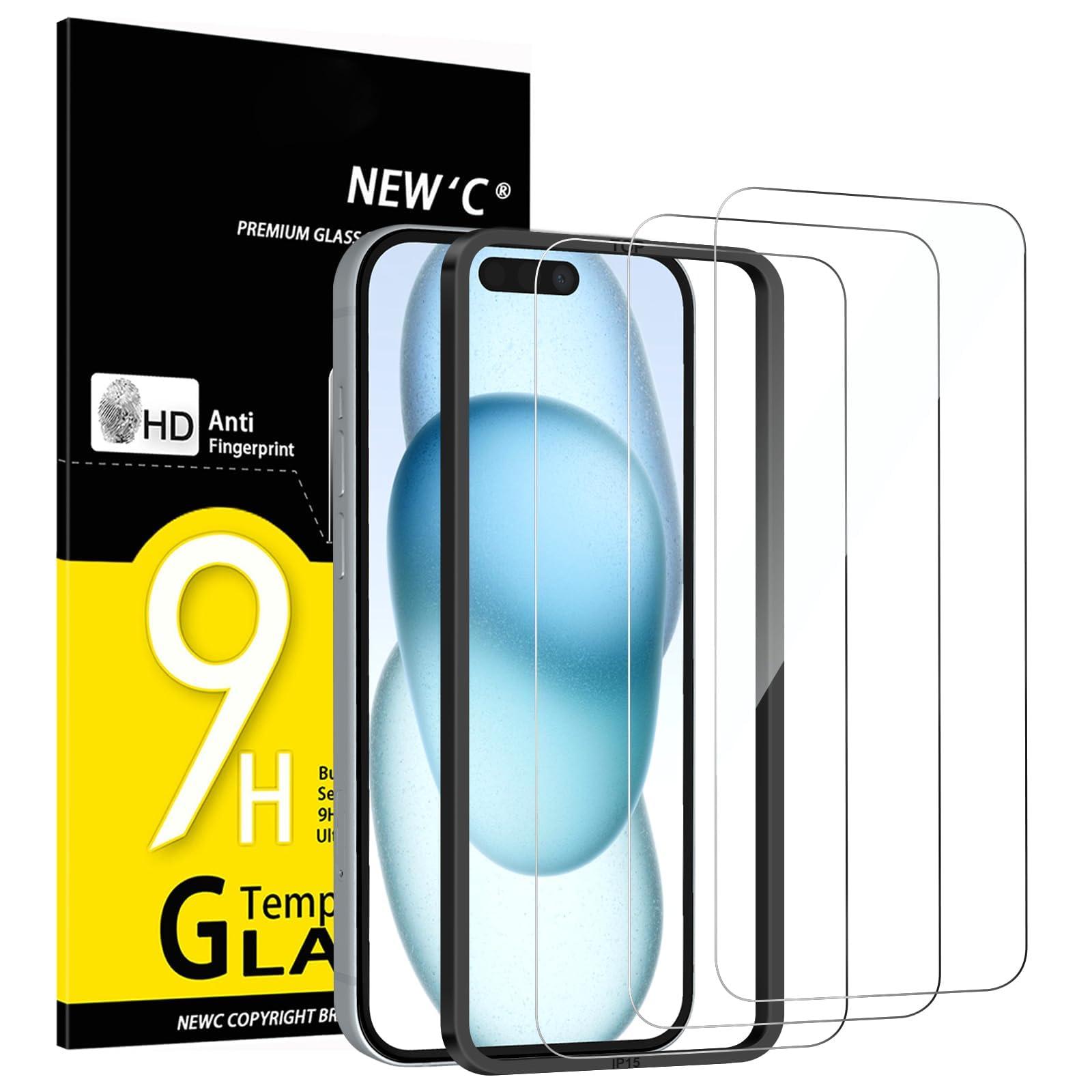 NEW'C 3 Pack Screen Protector for iPhone 16/15 box and glass panels