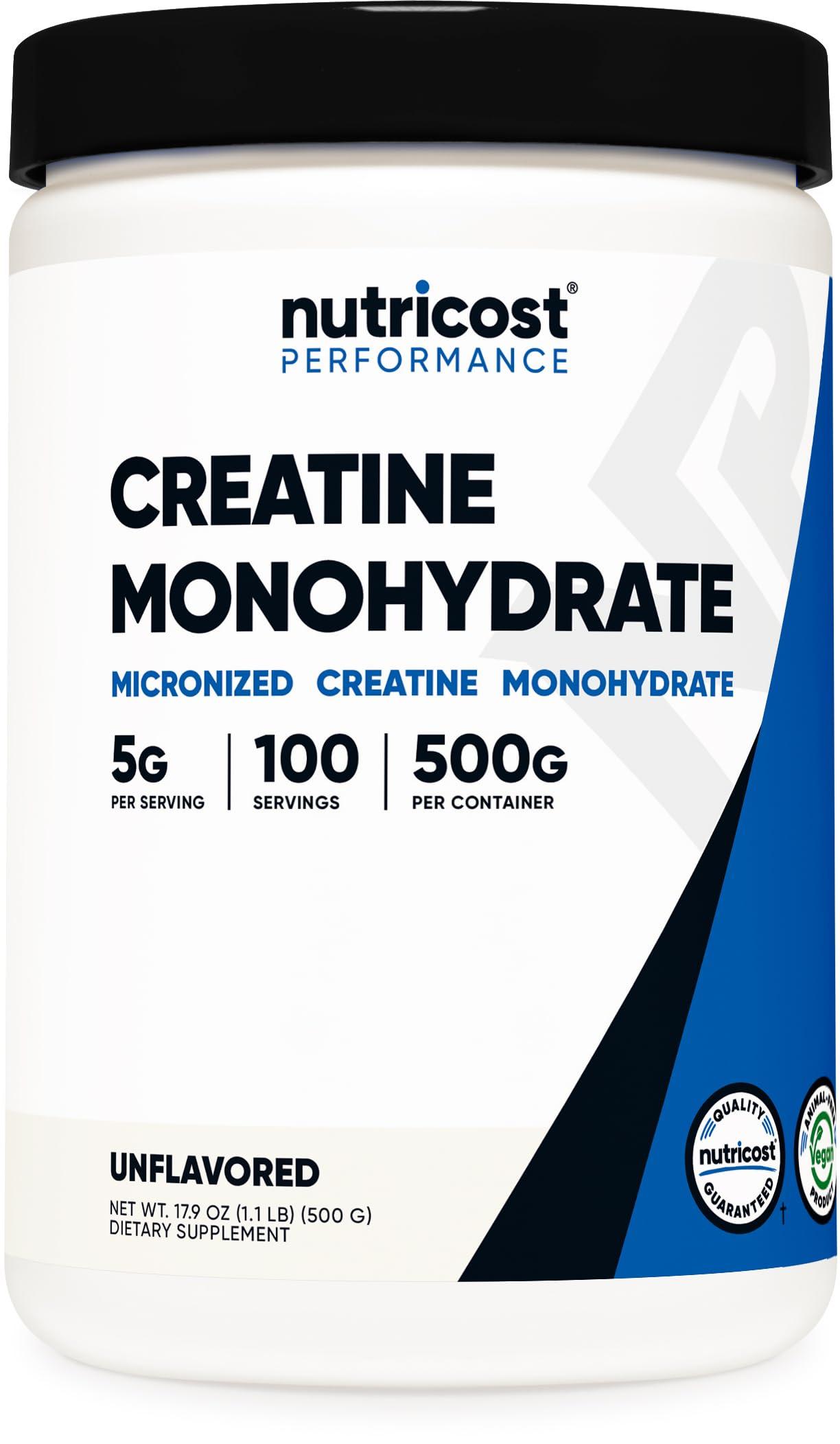 Nutricost Creatine Monohydrate Micronized Powder 500g container