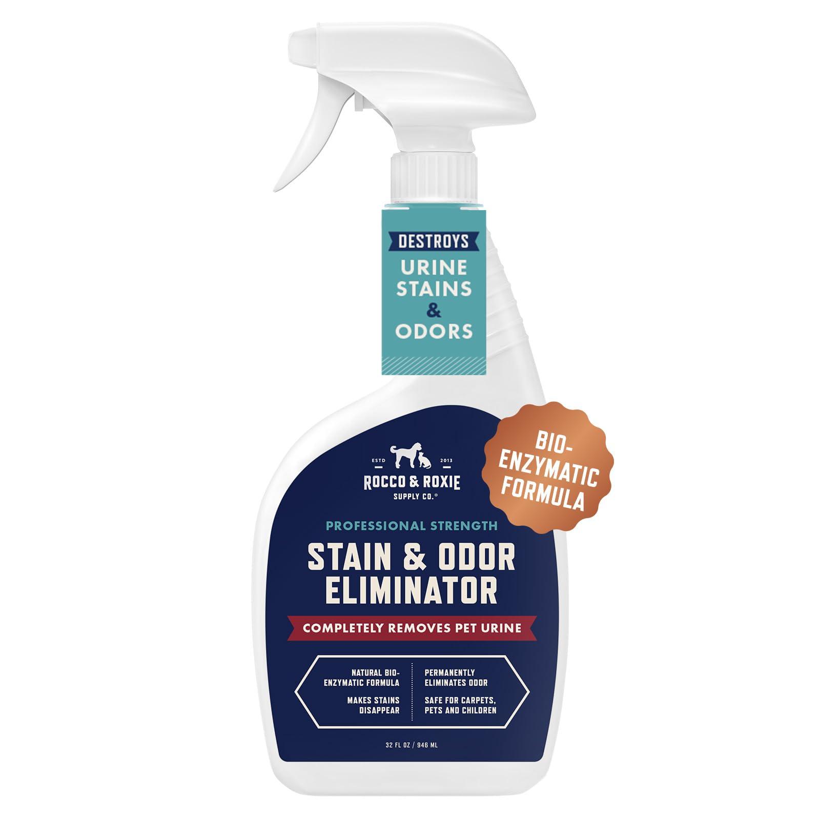 Rocco & Roxie Stain & Odor Eliminator enzyme cleaner spray bottle on white background