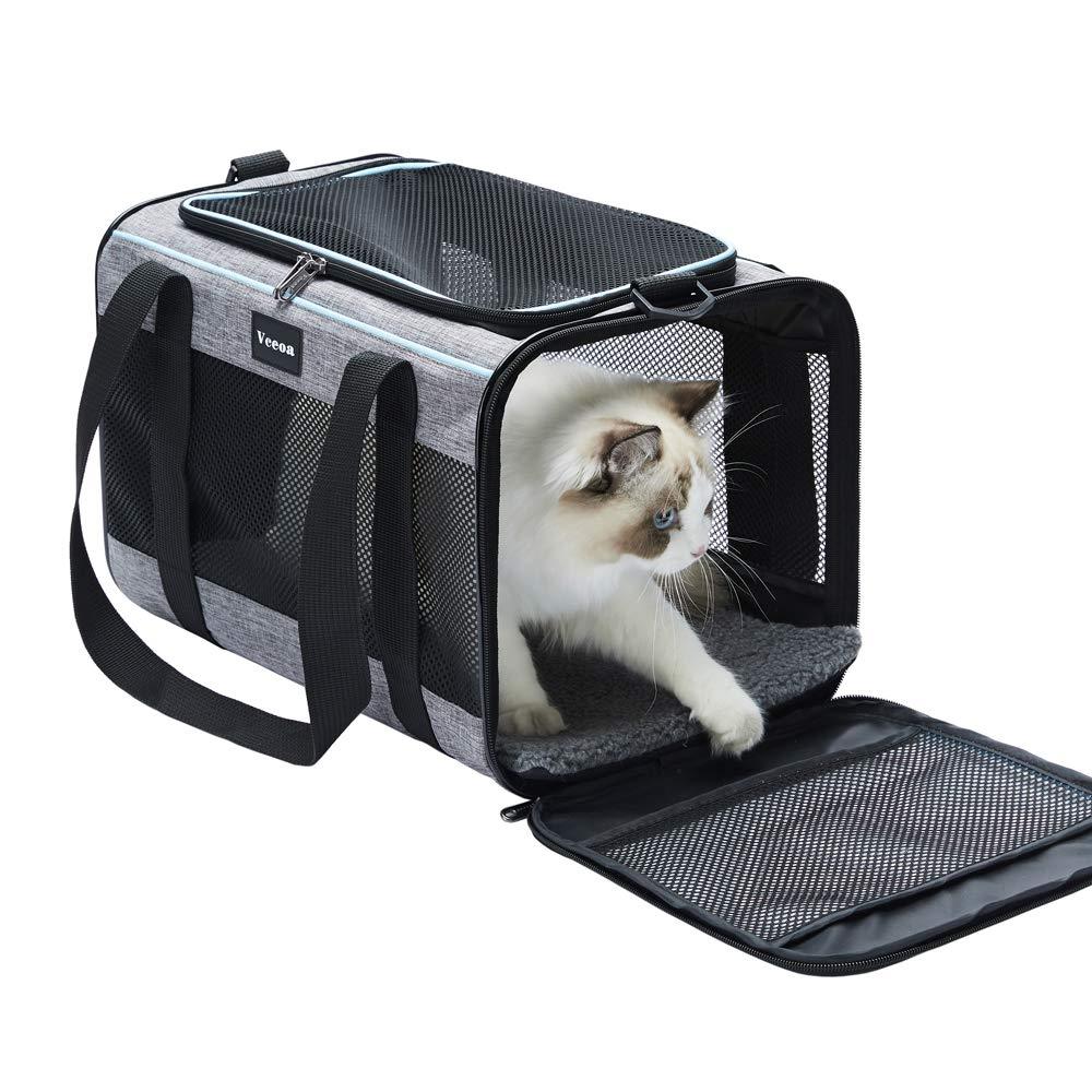 Vceoa Soft-Sided Cat Carrier in gray with mesh ventilation panels
