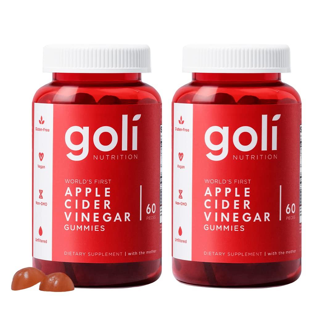 Goli Apple Cider Vinegar Gummies bottle and gummies on a table