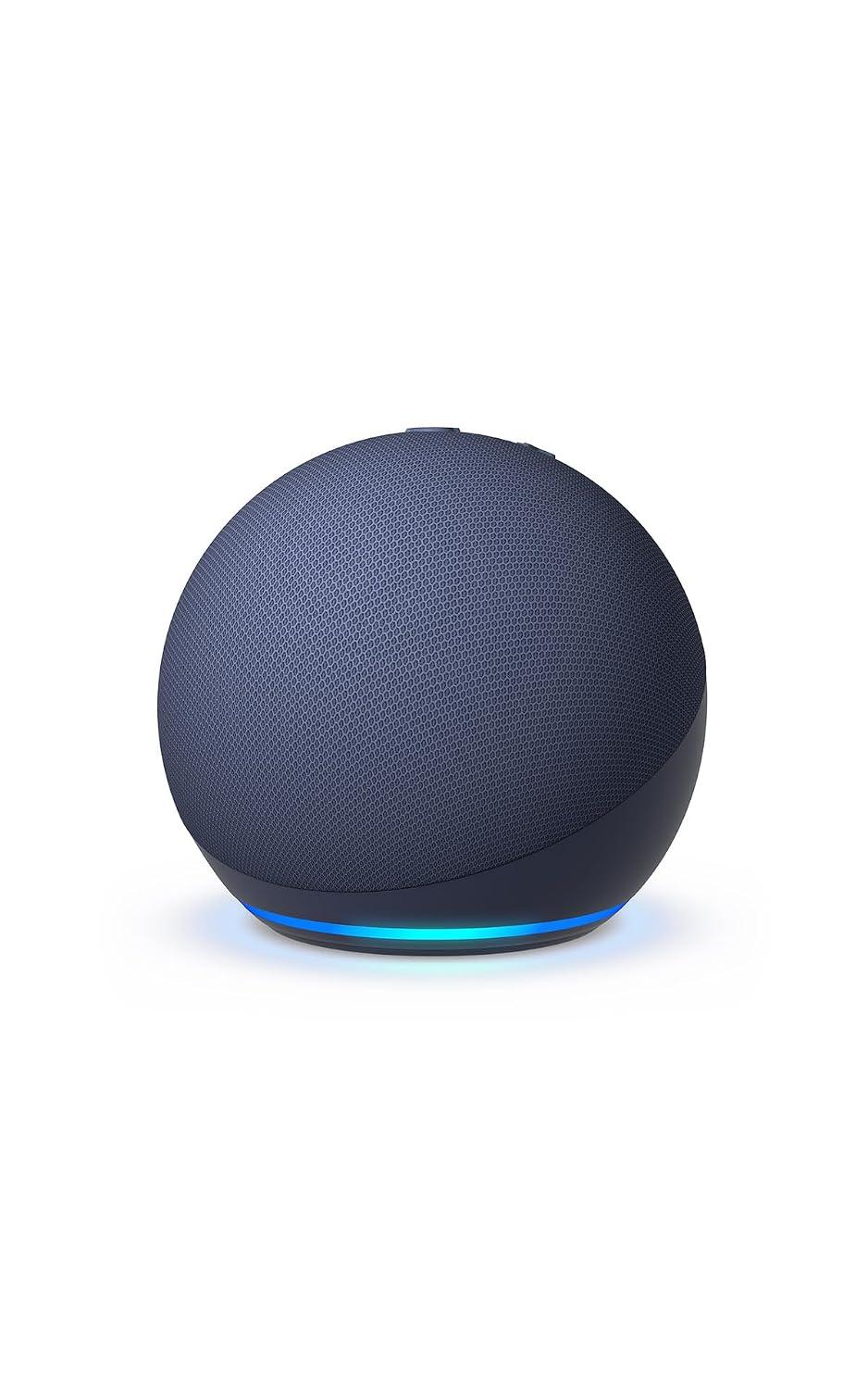 Amazon Echo Dot (Newest Model) in Deep Sea Blue on a table