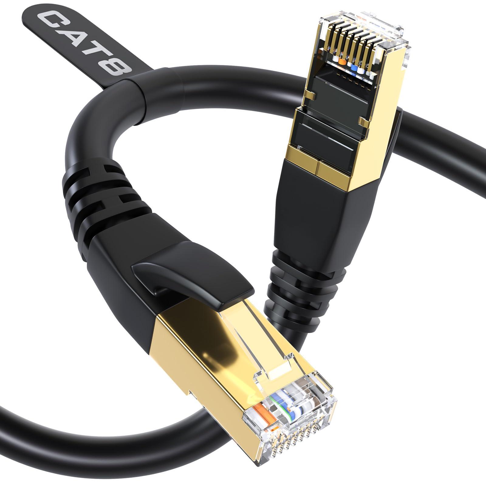 DbillionDa Cat 8 Ethernet Cable 6ft black with gold-plated RJ45 connectors