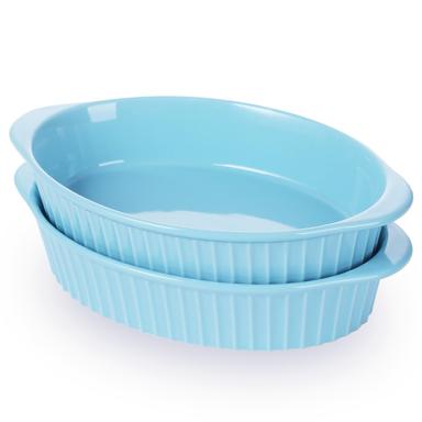 LEETOYI Porcelain Oval Au Gratin Pans, Set of 2 (Turquoise)