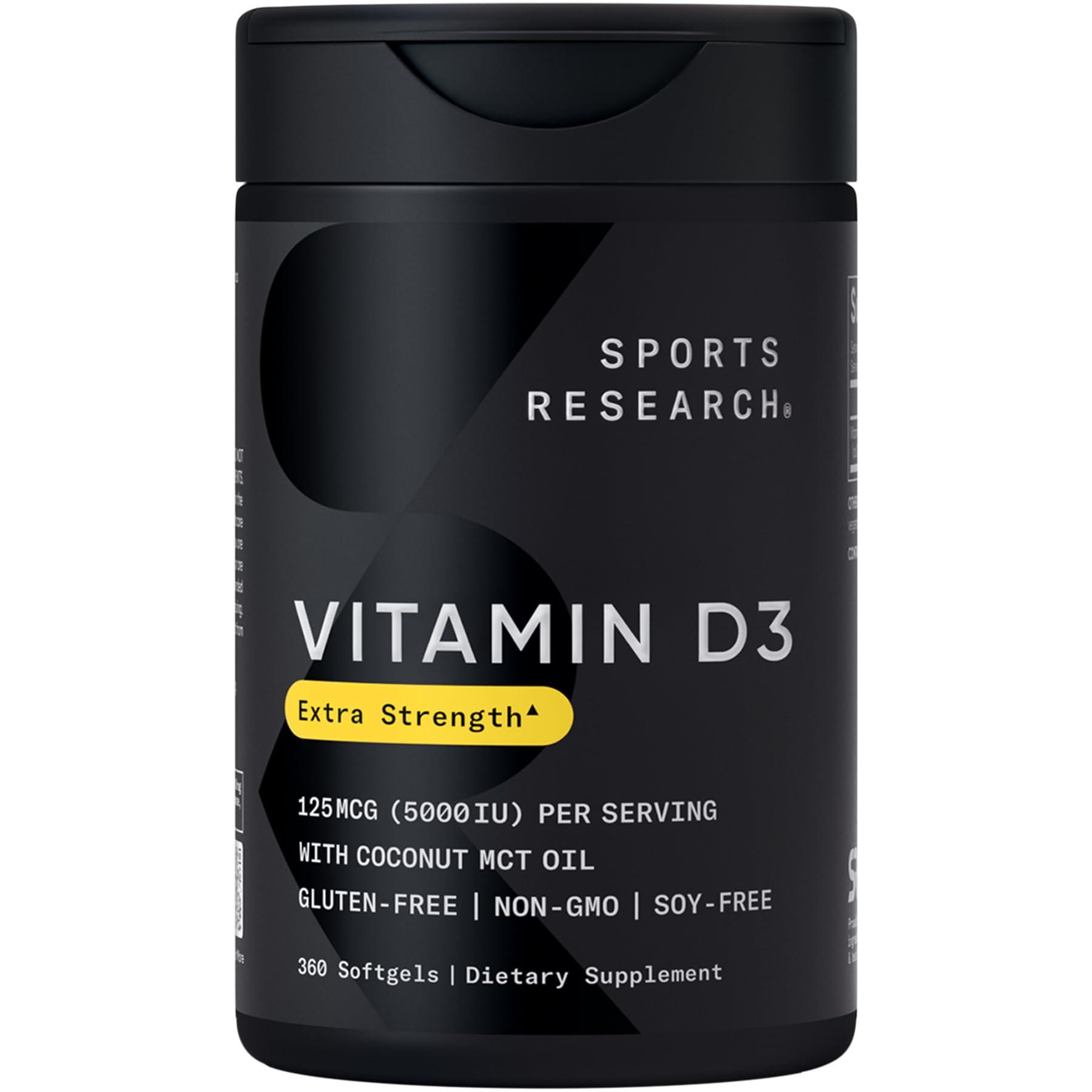 Sports Research Vitamin D3 5000 IU mini softgels bottle with coconut oil