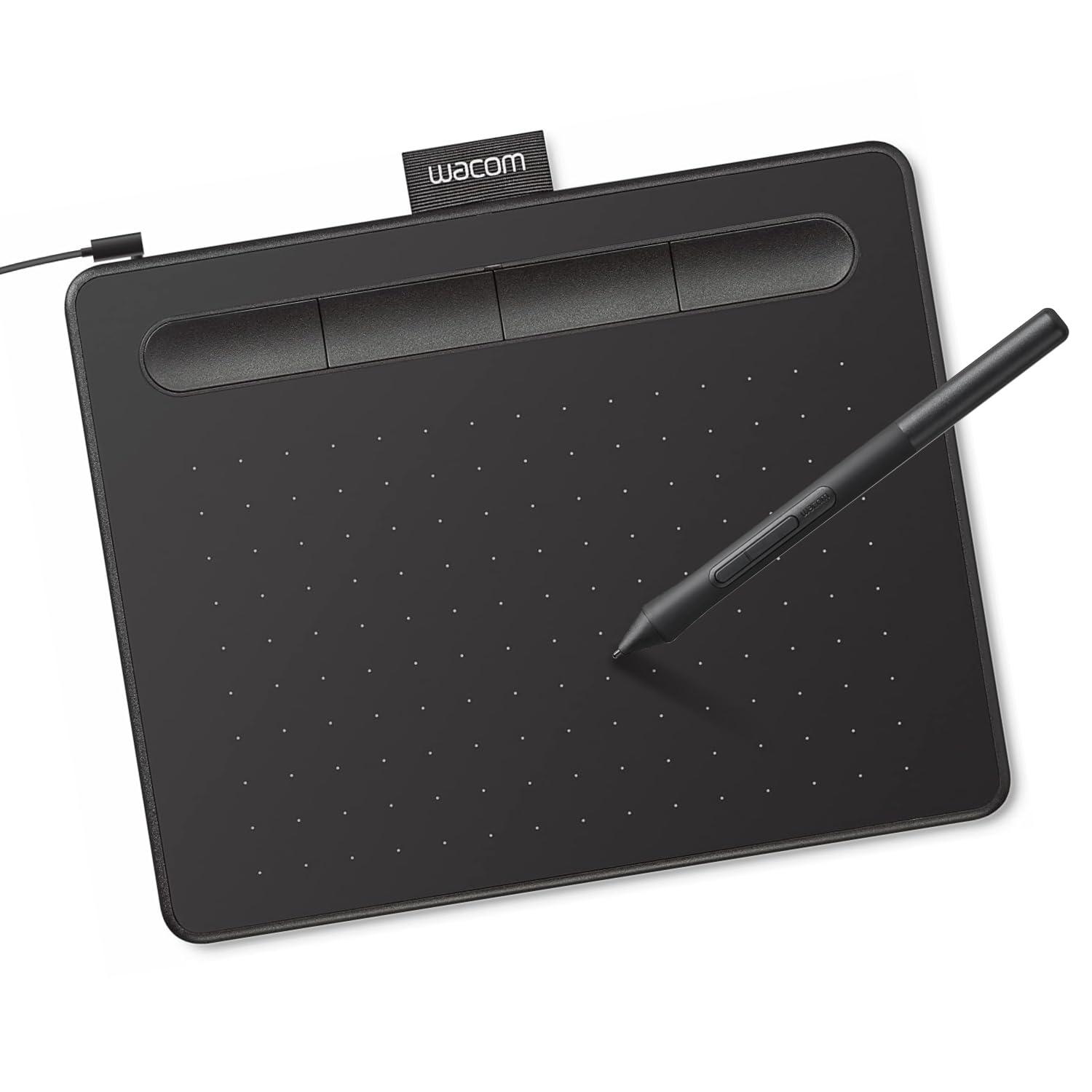 Wacom Intuos Small drawing tablet with stylus and express keys on a desk