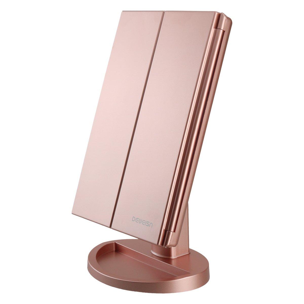 deweisn Tri-Fold Lighted Vanity Mirror with 21 LED Lights on dresser
