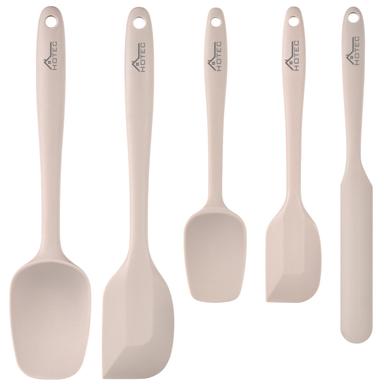 HOTEC Khaki Stainless Steel Core Silicone Spatula Set, 5-Piece