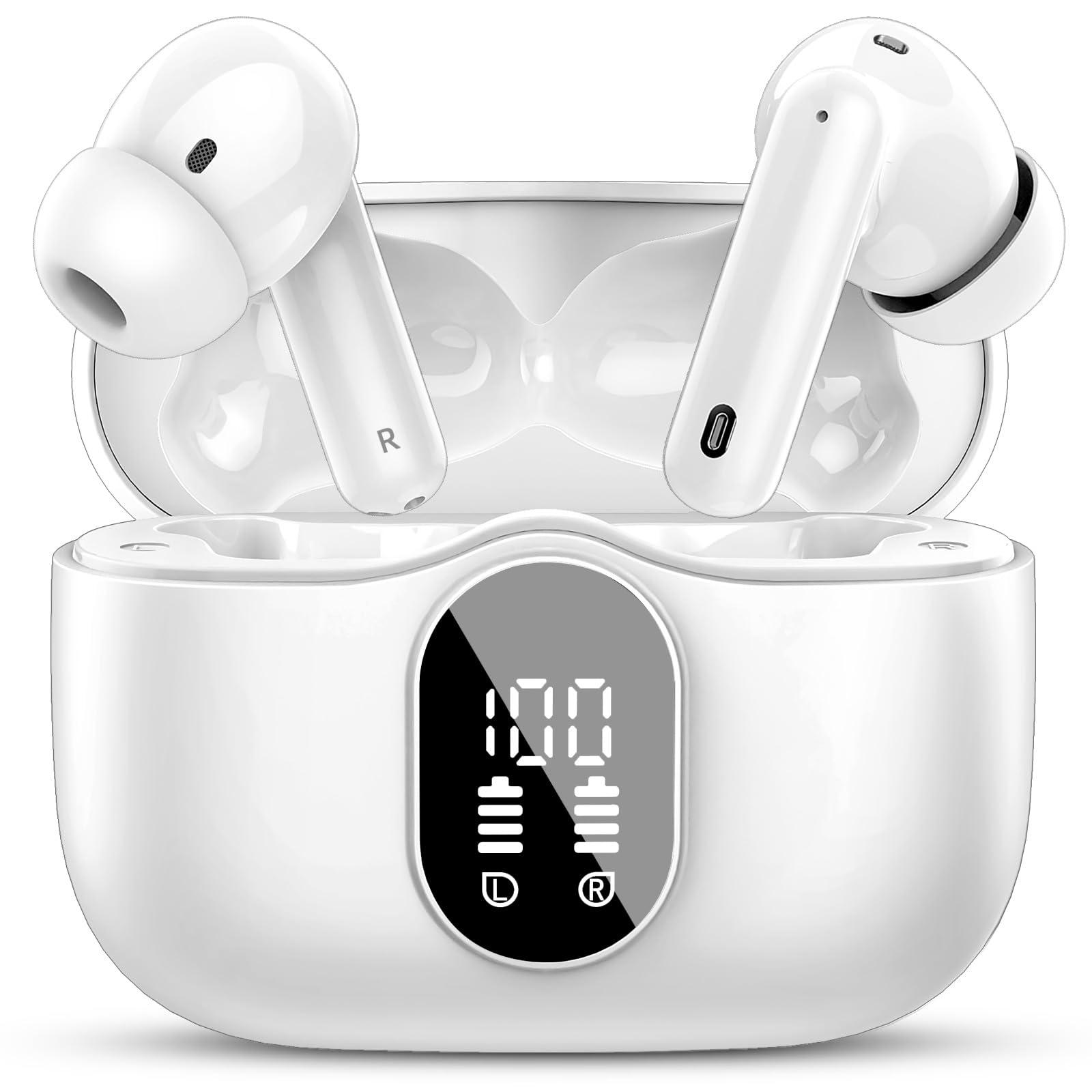 Btootos A90 Pro wireless earbuds in white with charging case