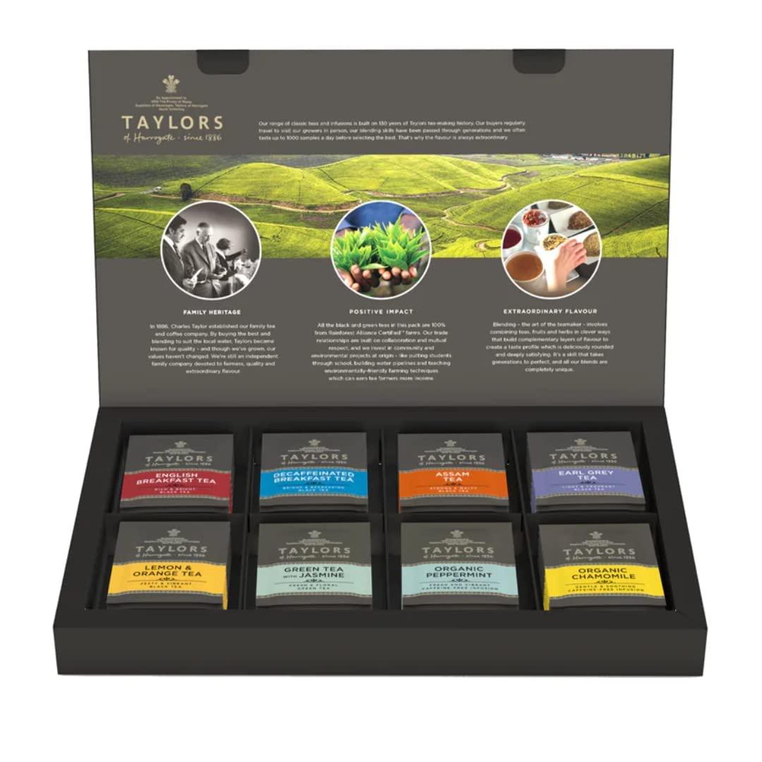 Assorted tea bags from Taylors of Harrogate on a table