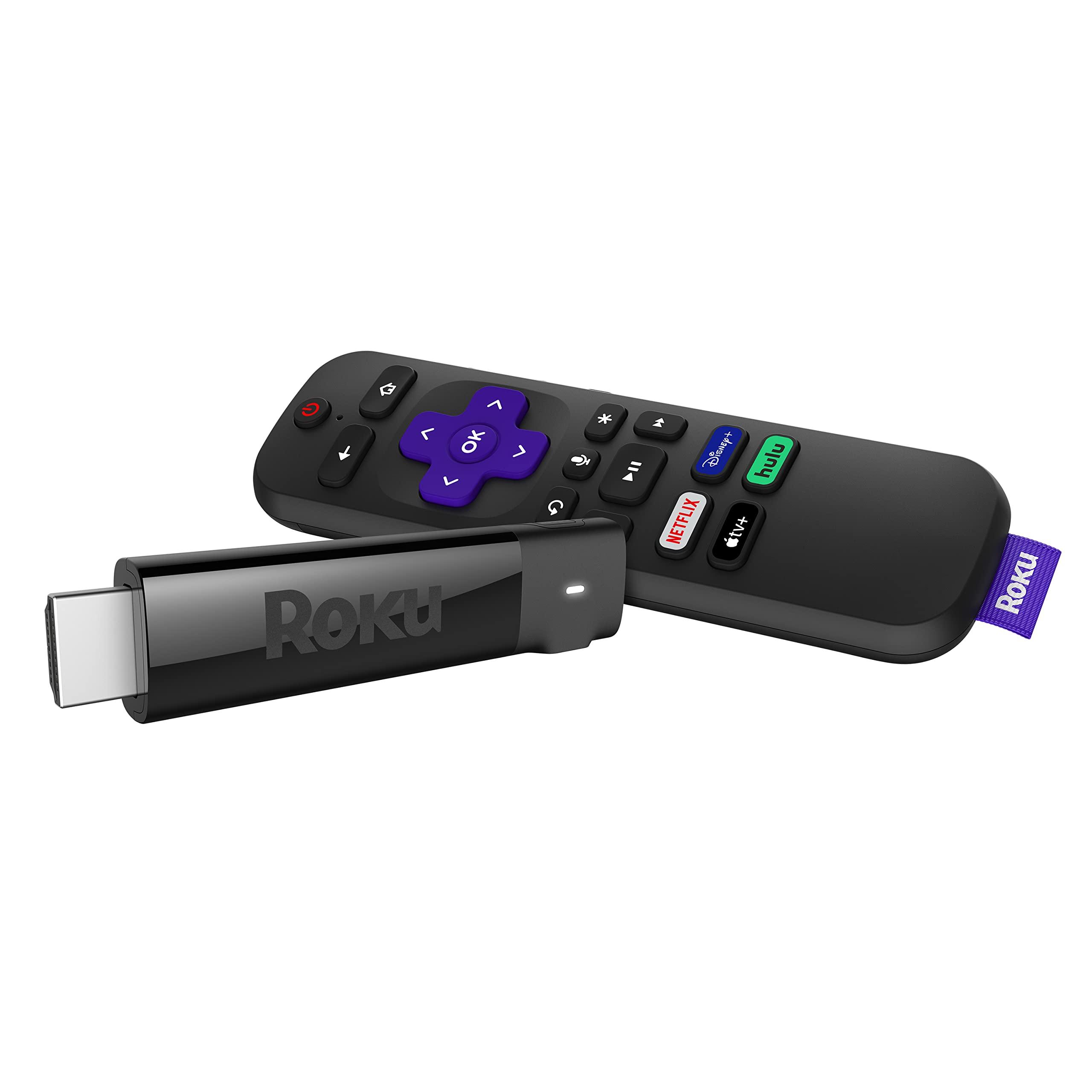 Roku Streaming Stick+ with voice remote, compact design plugs directly into TV HDMI port