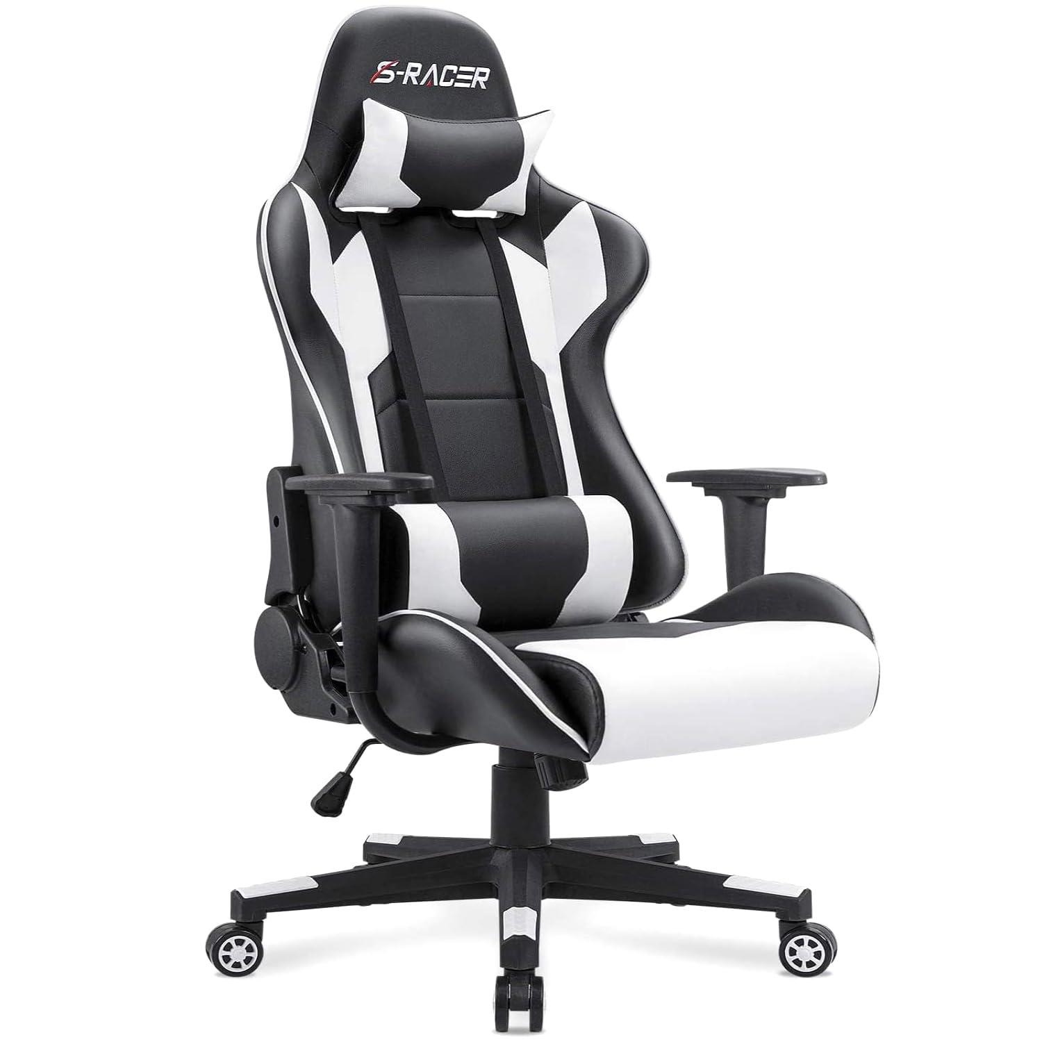 Homall Gaming Chair in white with headrest and lumbar support