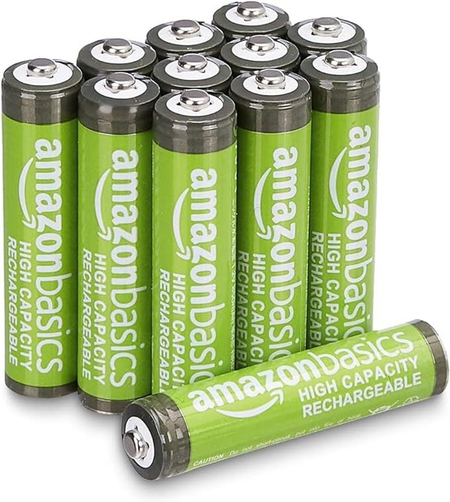 Amazon Basics 12-Pack Rechargeable AAA NiMH High-Capacity Batteries, 850 mAh
