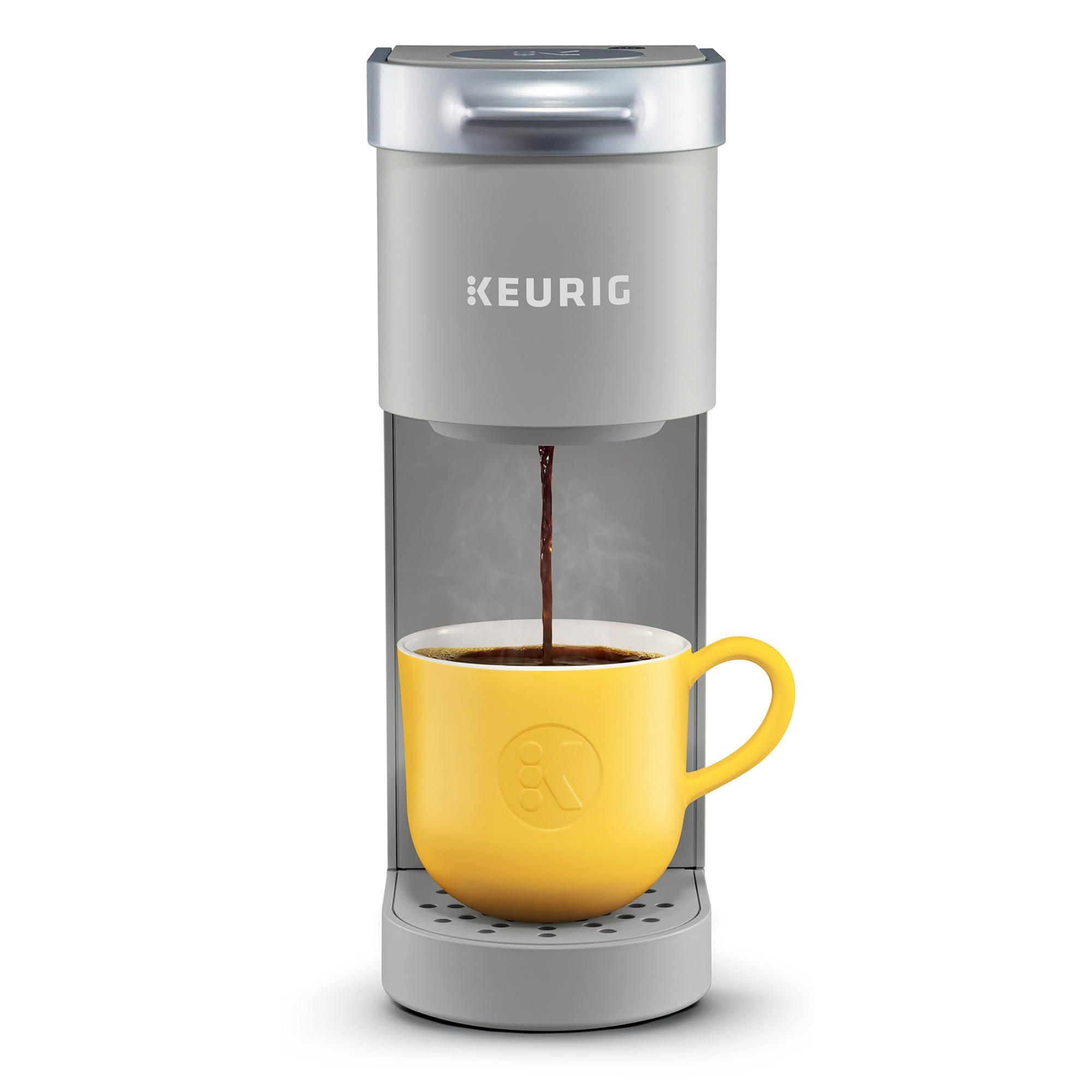 Keurig K-Mini Single Serve Coffee Maker in Studio Gray on a countertop