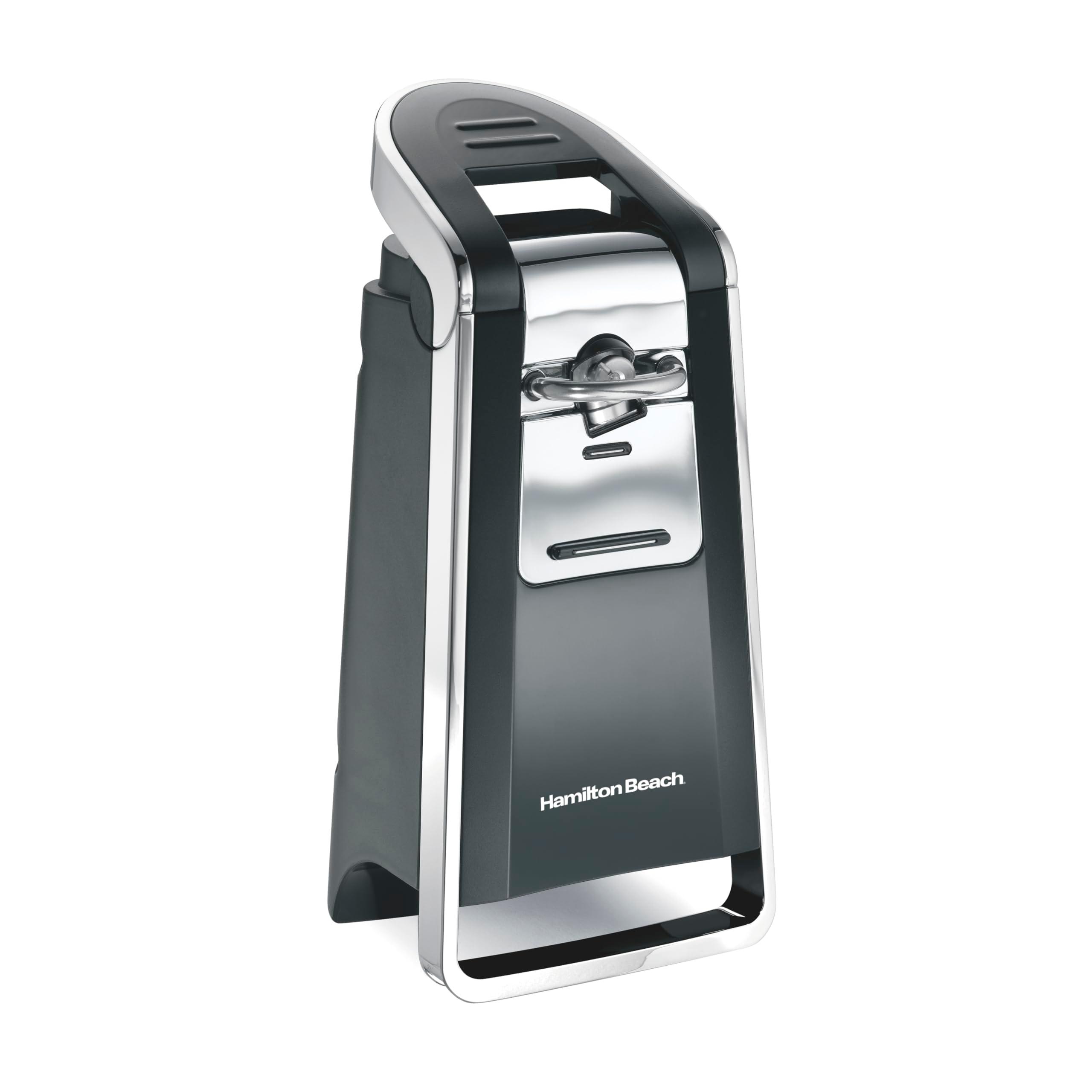 Hamilton Beach Smooth Touch electric can opener in black and chrome, extra tall design