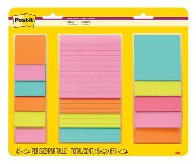 Post-it Super Sticky Notes, 15 Pads, Multi-Size, Supernova Neons, 45 Sheets per Pad