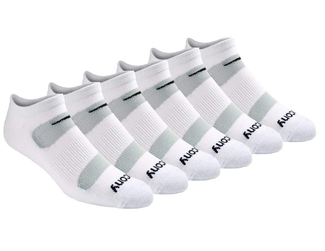 Saucony Men's RunDry No-Show Socks in white, three-quarter view