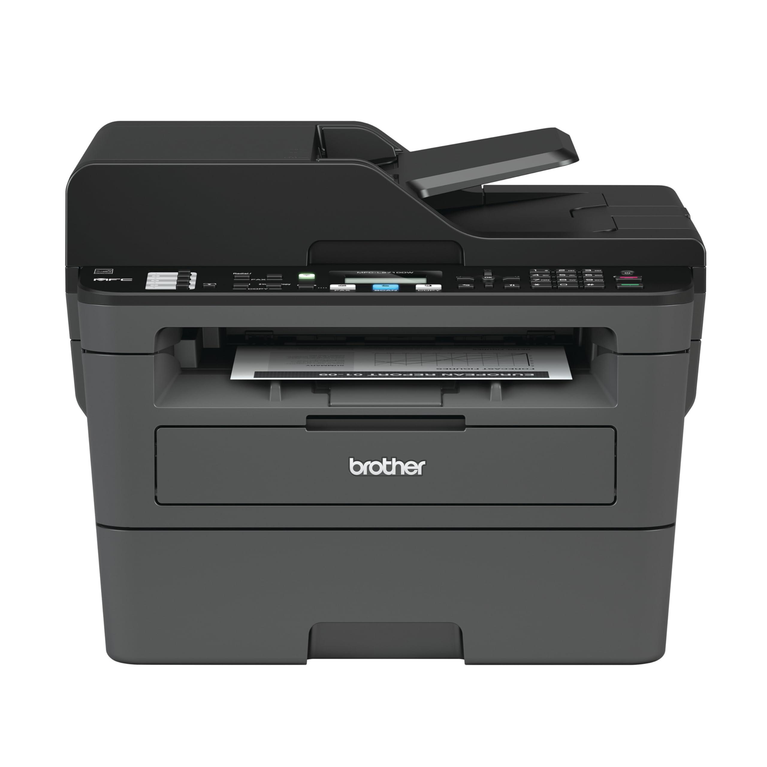 Brother MFCL2710DW monochrome laser printer on desk