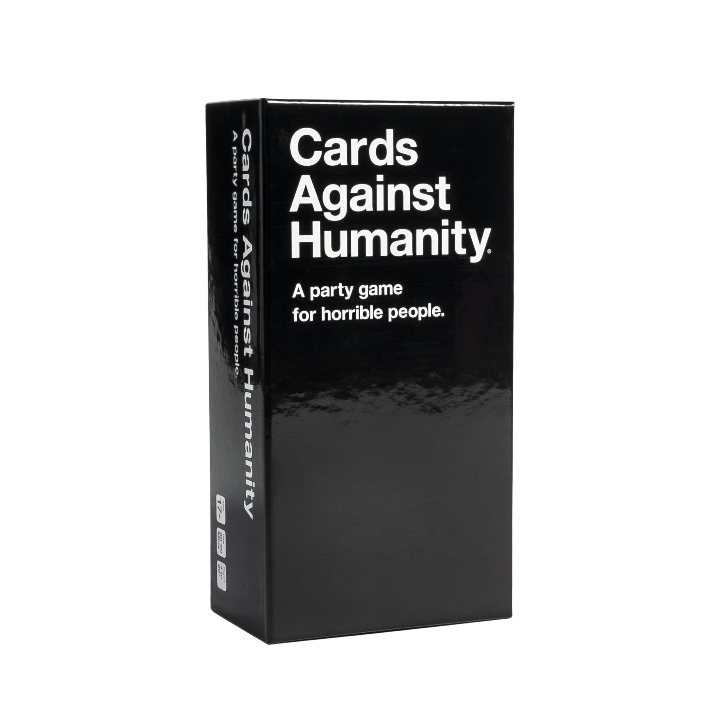 Cards Against Humanity game box with black and white cards