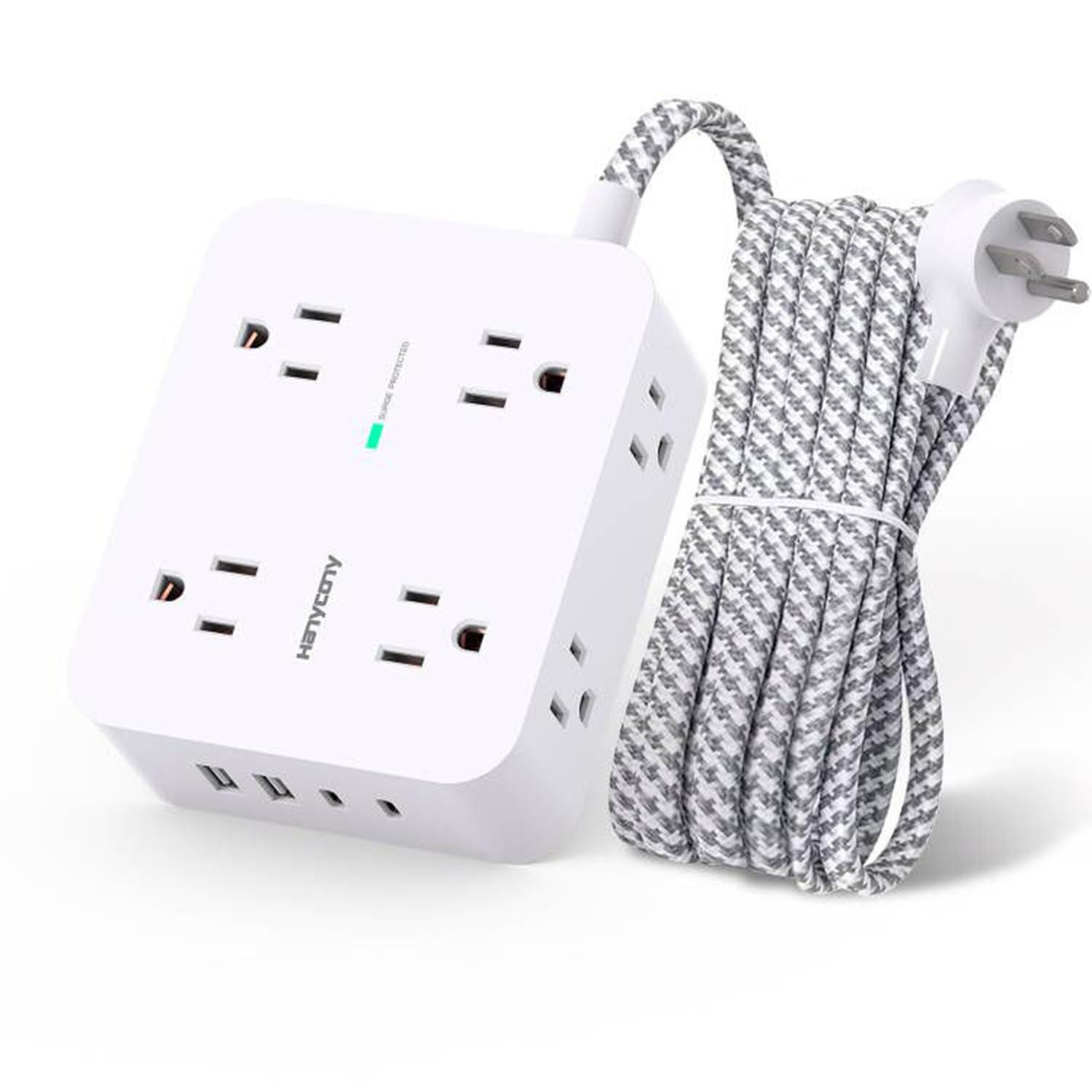 HANYCONY 8 Outlets 4 USB Power Strip with flat plug and braided cord