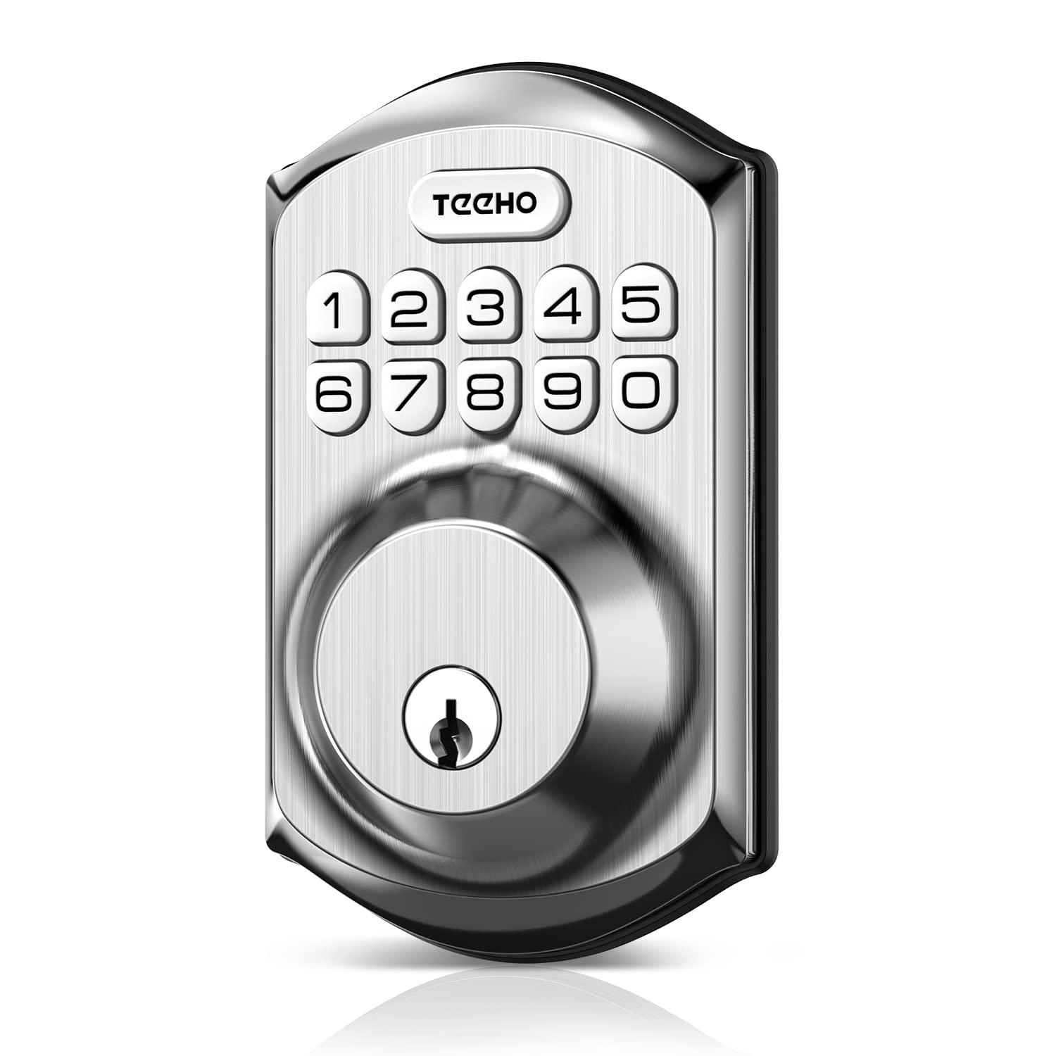 TEEHO TE001 keyless entry door lock with keypad in satin nickel
