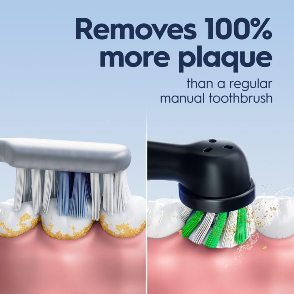 Oral-B Pro 1000 electric toothbrush in black with brush head, showing the handle and button on a white background