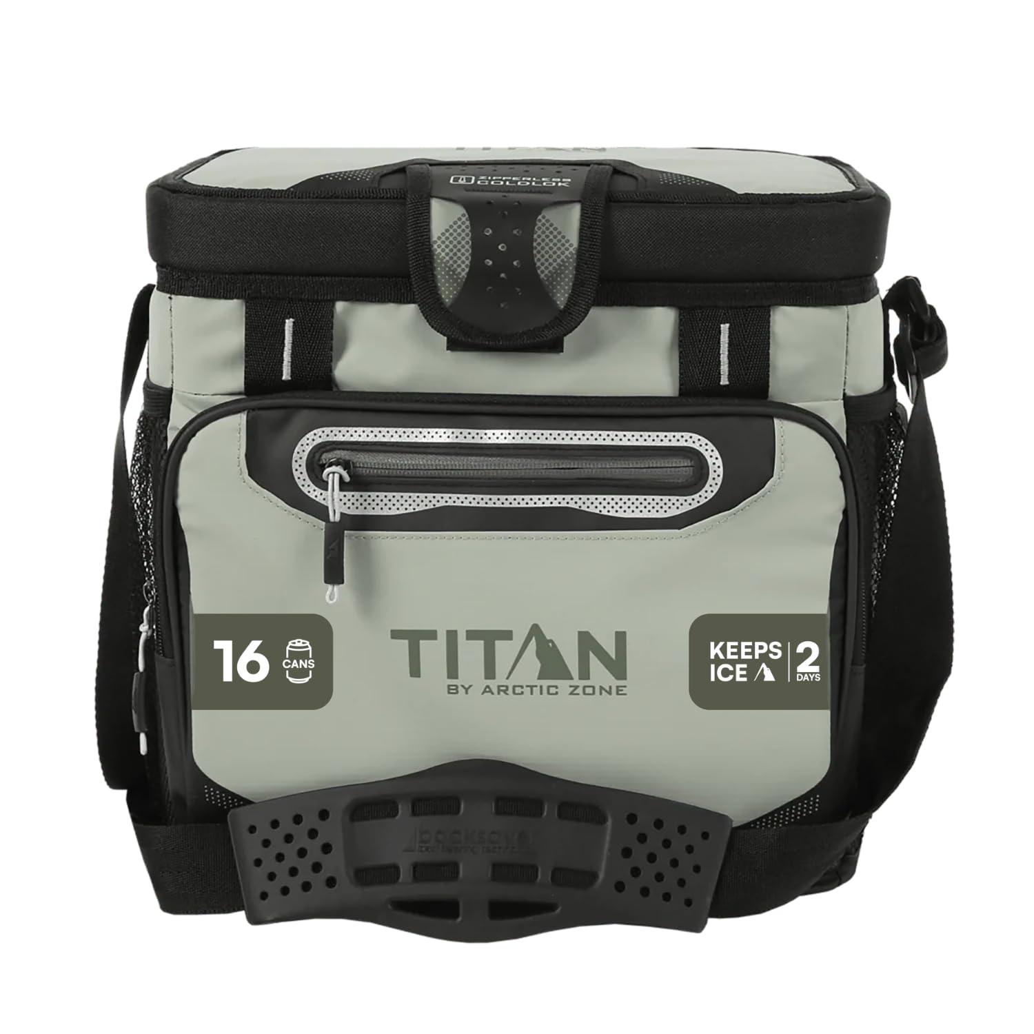 Titan by Arctic Zone Zipperless Soft Sided Cooler with HardBody Liner and SmartShelf, 16 Can Capacity, Seagrass