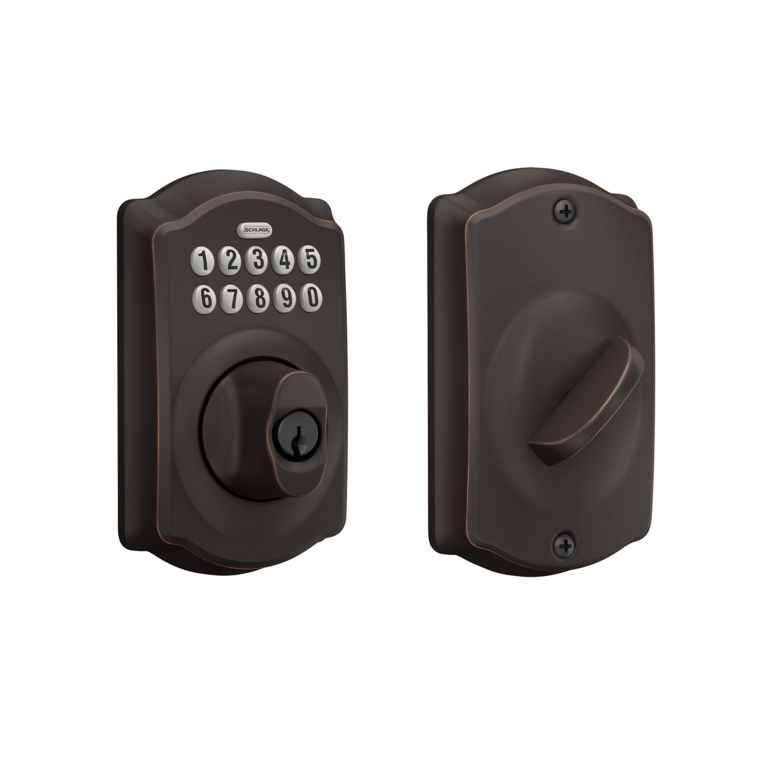 Schlage Camelot electronic keypad deadbolt in Aged Bronze finish