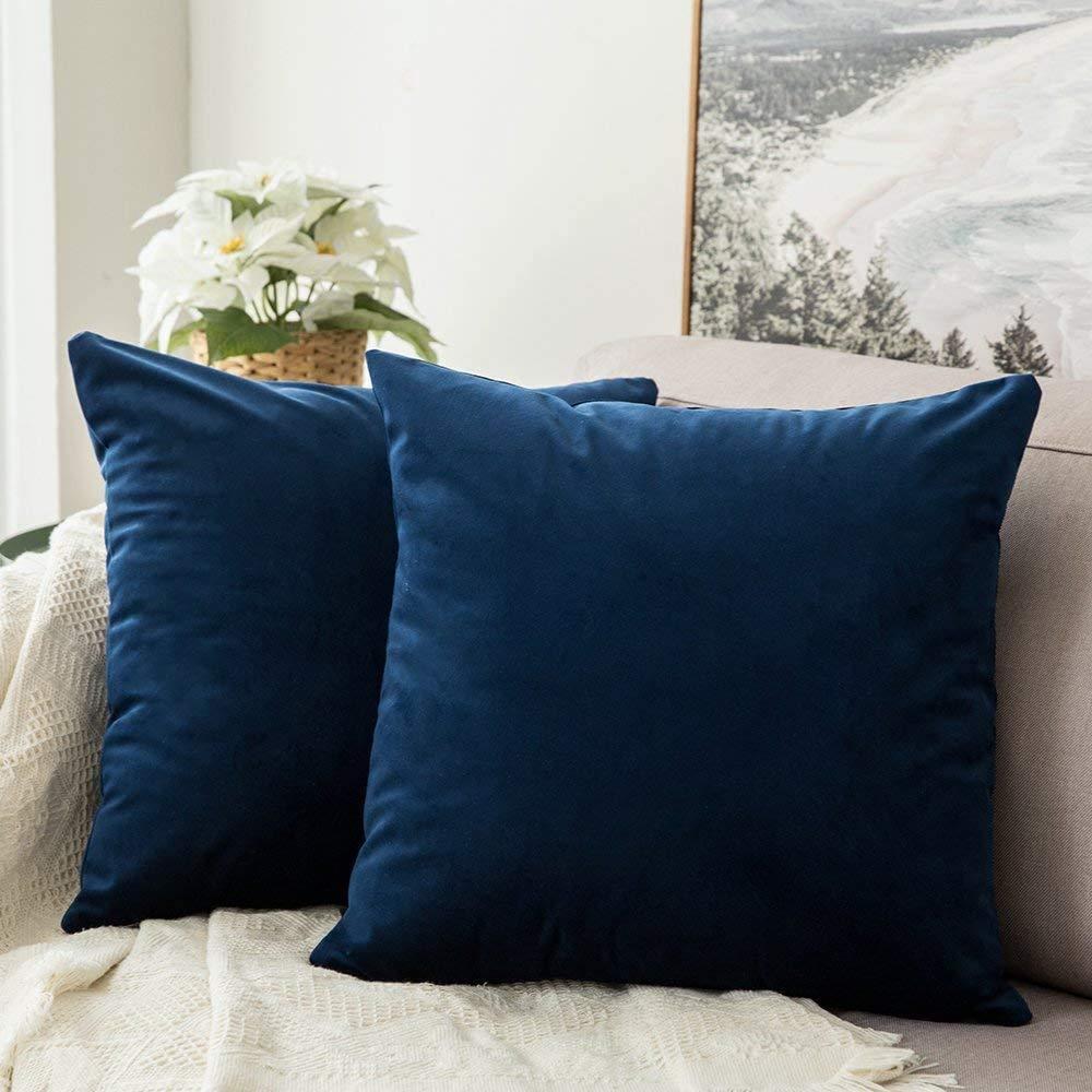 MIULEE Velvet Throw Pillow Covers in dark blue, pack of 2