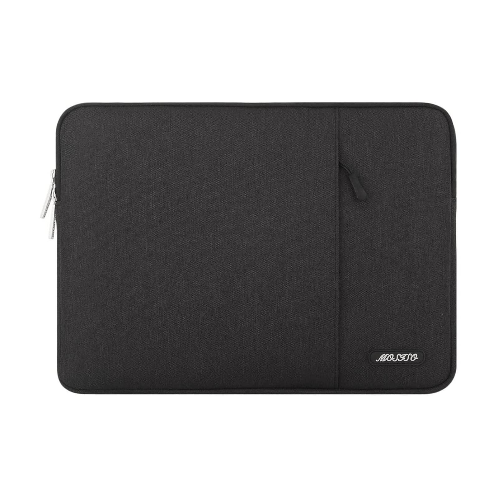 MOSISO 16" Laptop Sleeve in black with front pocket, front view