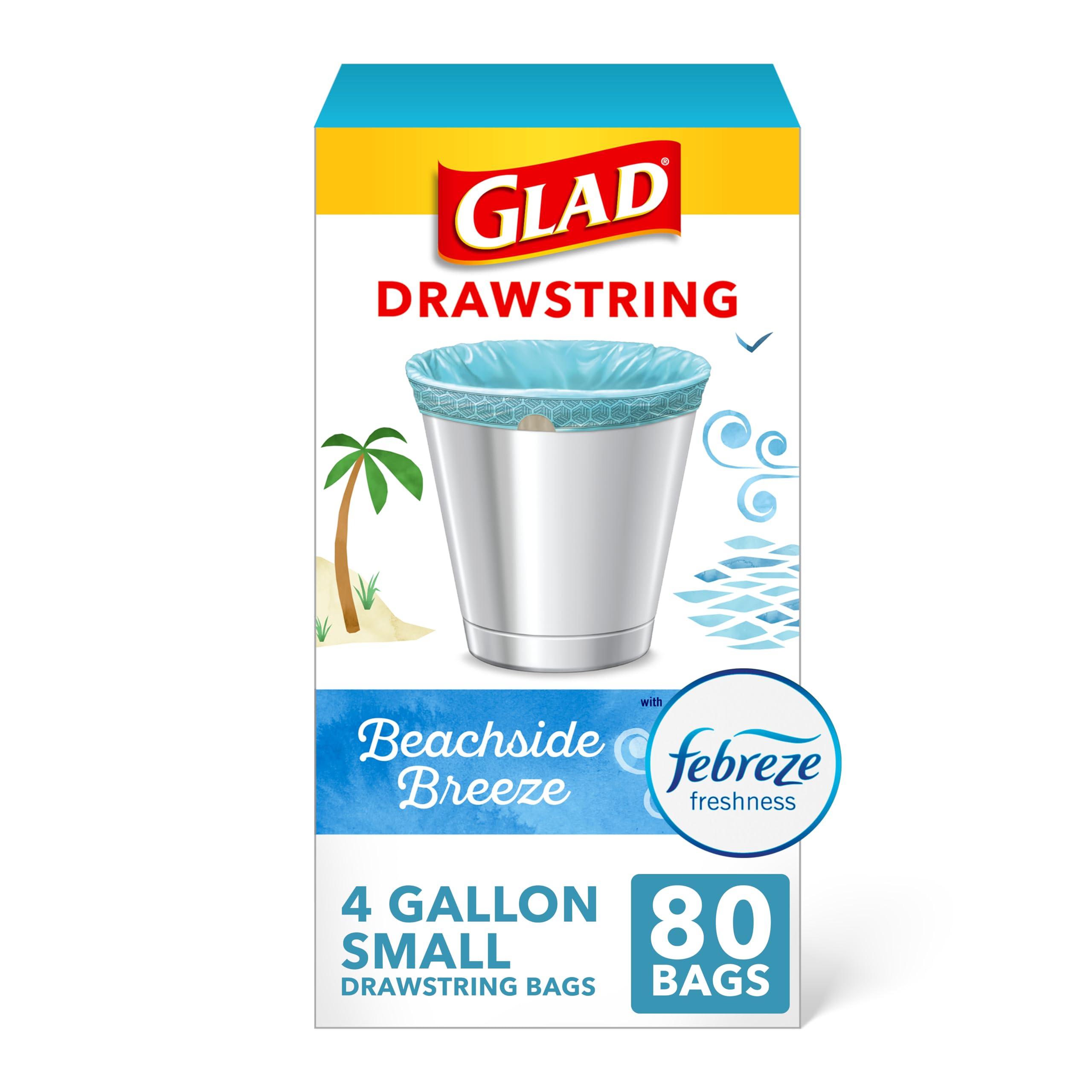 Glad Small Trash Bags 4 Gallon Febreze Beachside Breeze drawstring closure, 80 count