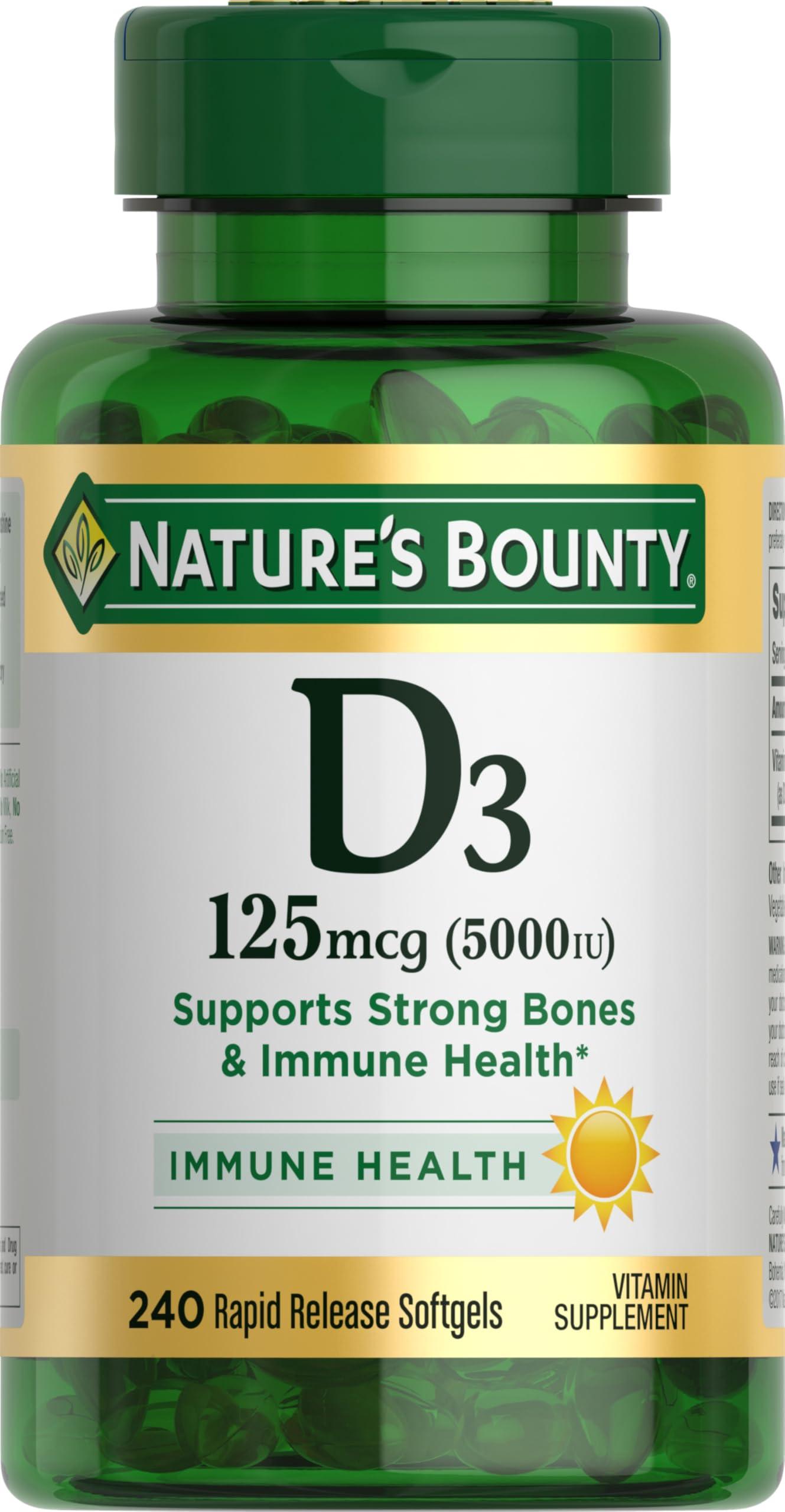 Nature’s Bounty Vitamin D3 5000 IU Rapid Release softgels bottle