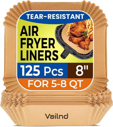 vailnd Air Fryer Paper Liners, 125-Pack, 8" Square
