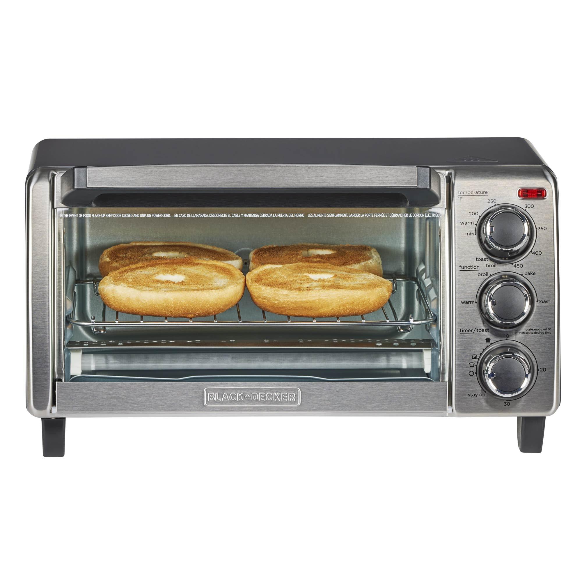 BLACK+DECKER TO1313SBD toaster oven on a stainless steel countertop